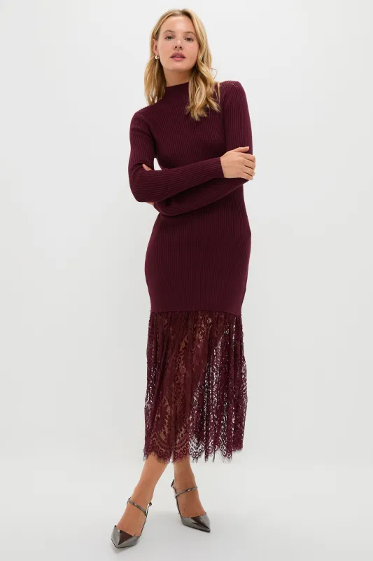 Plum Knit and Lace Suzanne Midi Dress sold by Tuckernuck