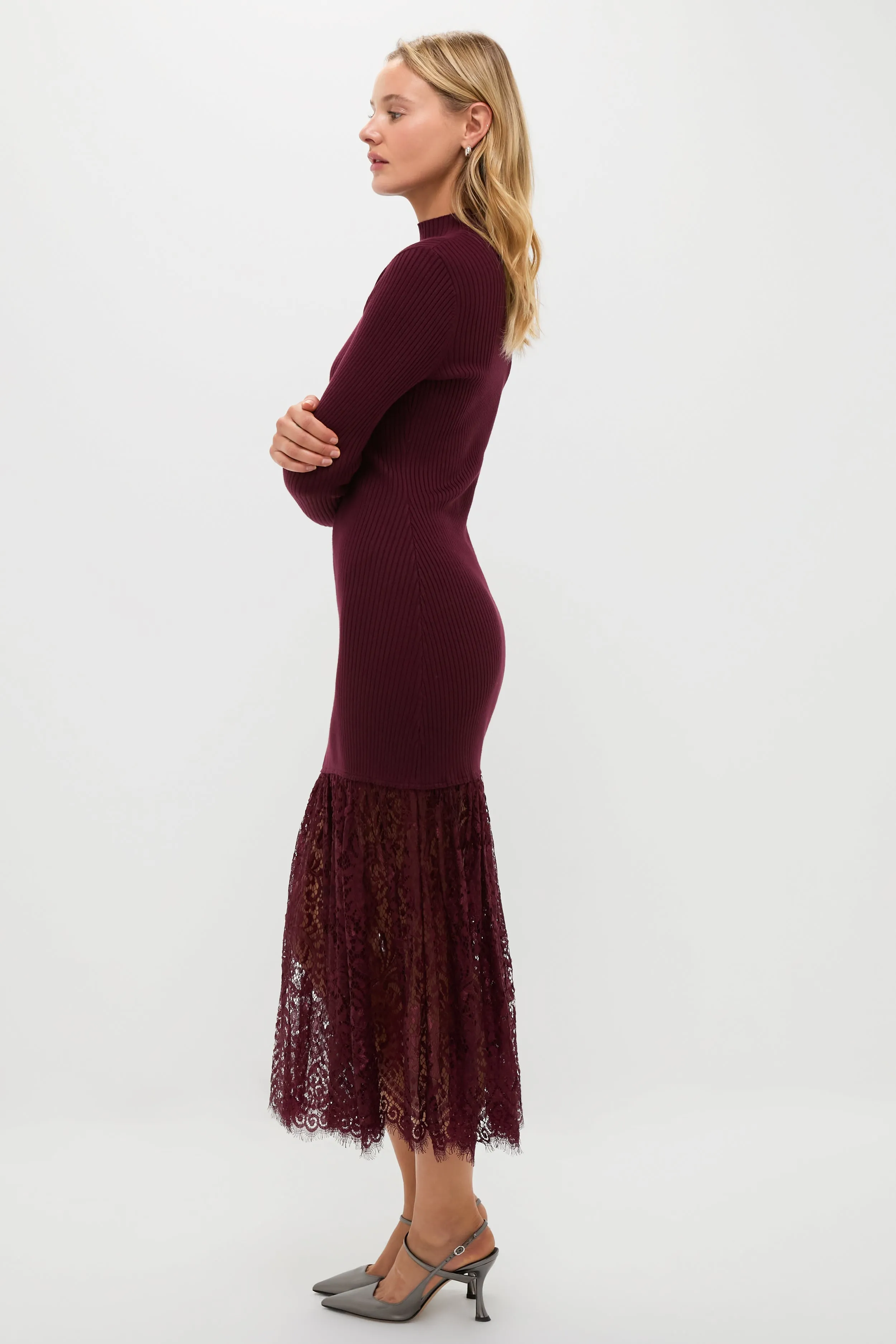 Plum Knit and Lace Suzanne Midi Dress sold by Tuckernuck product image thumbnail 3