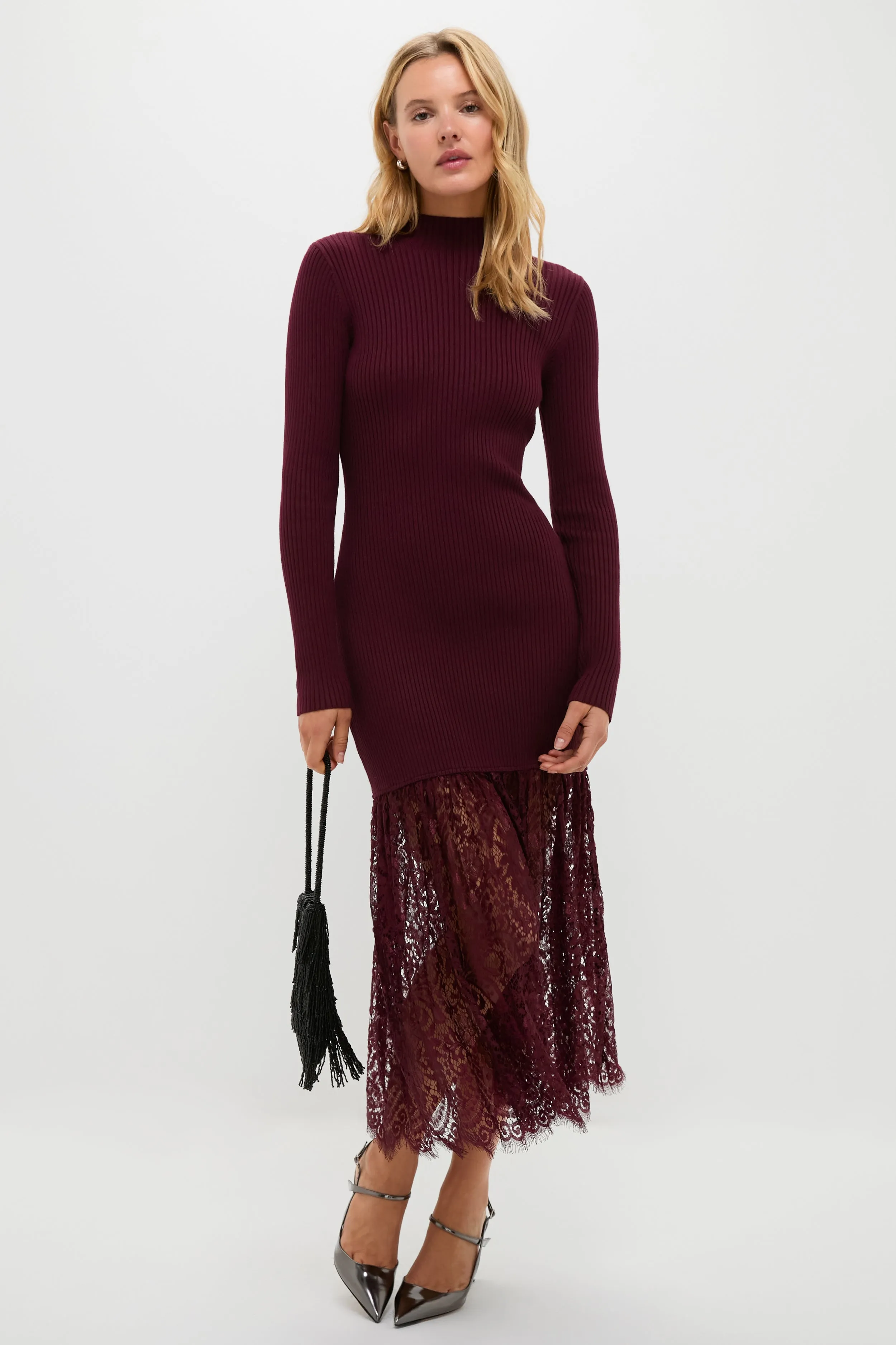 Plum Knit and Lace Suzanne Midi Dress sold by Tuckernuck product image thumbnail 2