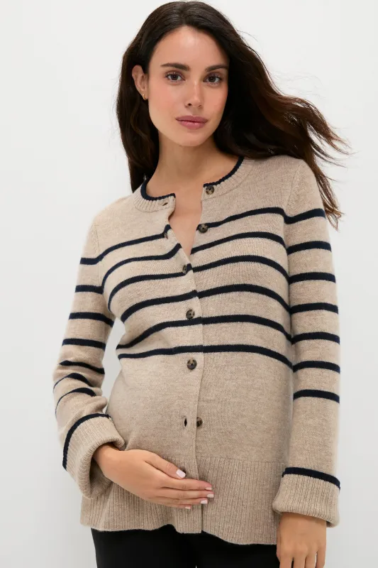 Oat and Navy Celine Contour Cardigan sold by Tuckernuck