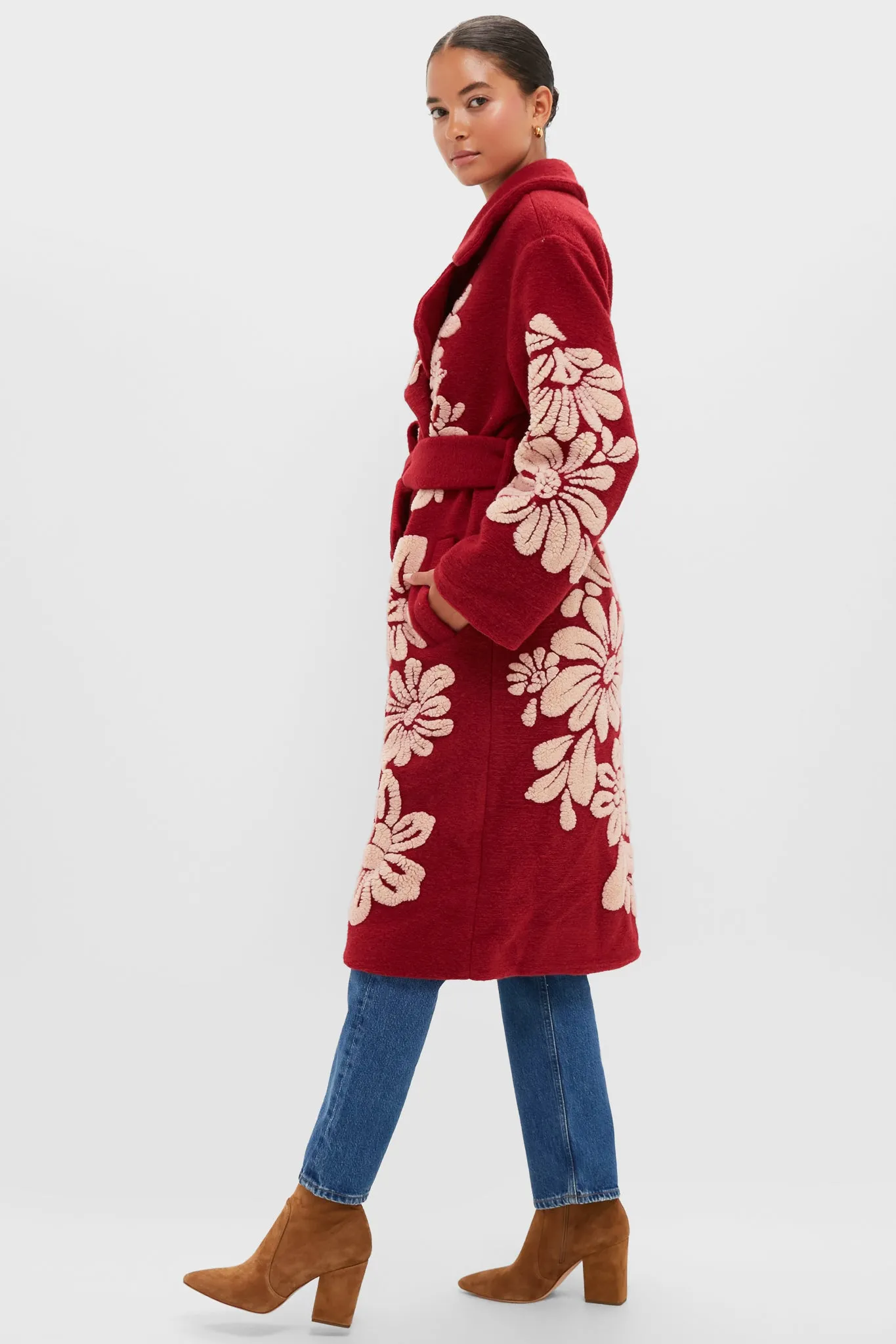 Bold Flowers Burgundy Fleece Coat sold by Tuckernuck product image thumbnail 3