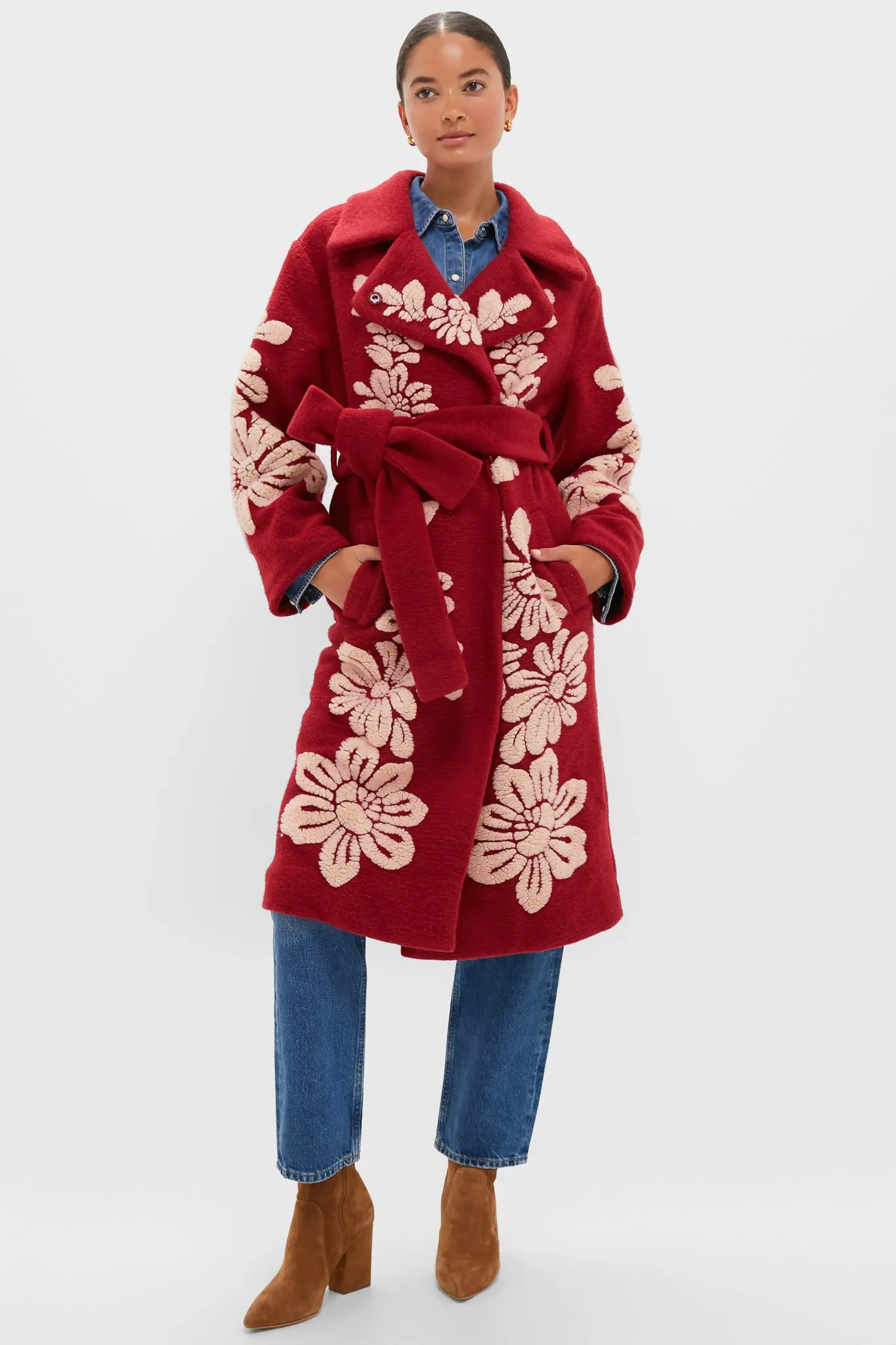Bold Flowers Burgundy Fleece Coat sold by Tuckernuck