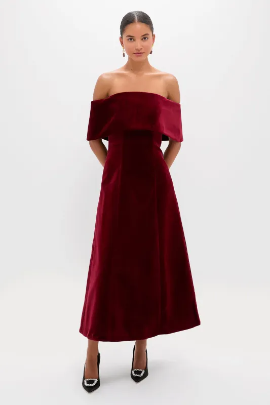 Burgundy Wind Velvet Carita Midi Dress made by Emilia Wickstead
