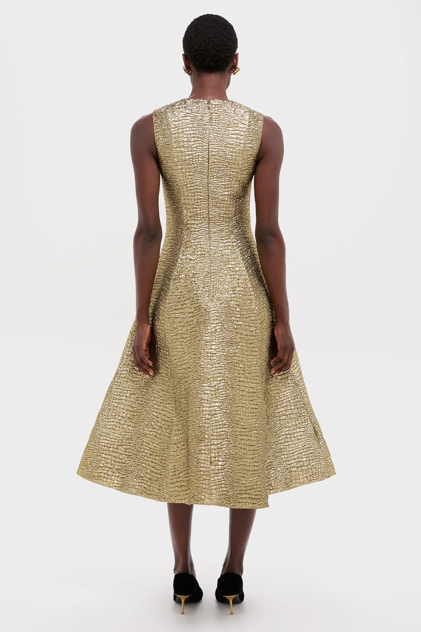 Gold Metallic Seersucker Mara Midi Dress sold by Tuckernuck product image thumbnail 4