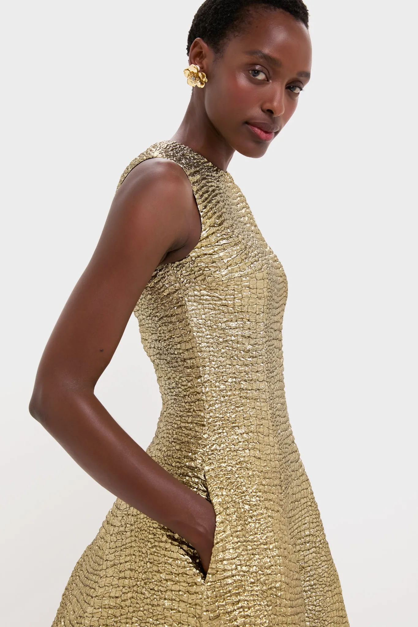 Gold Metallic Seersucker Mara Midi Dress sold by Tuckernuck product image thumbnail 5