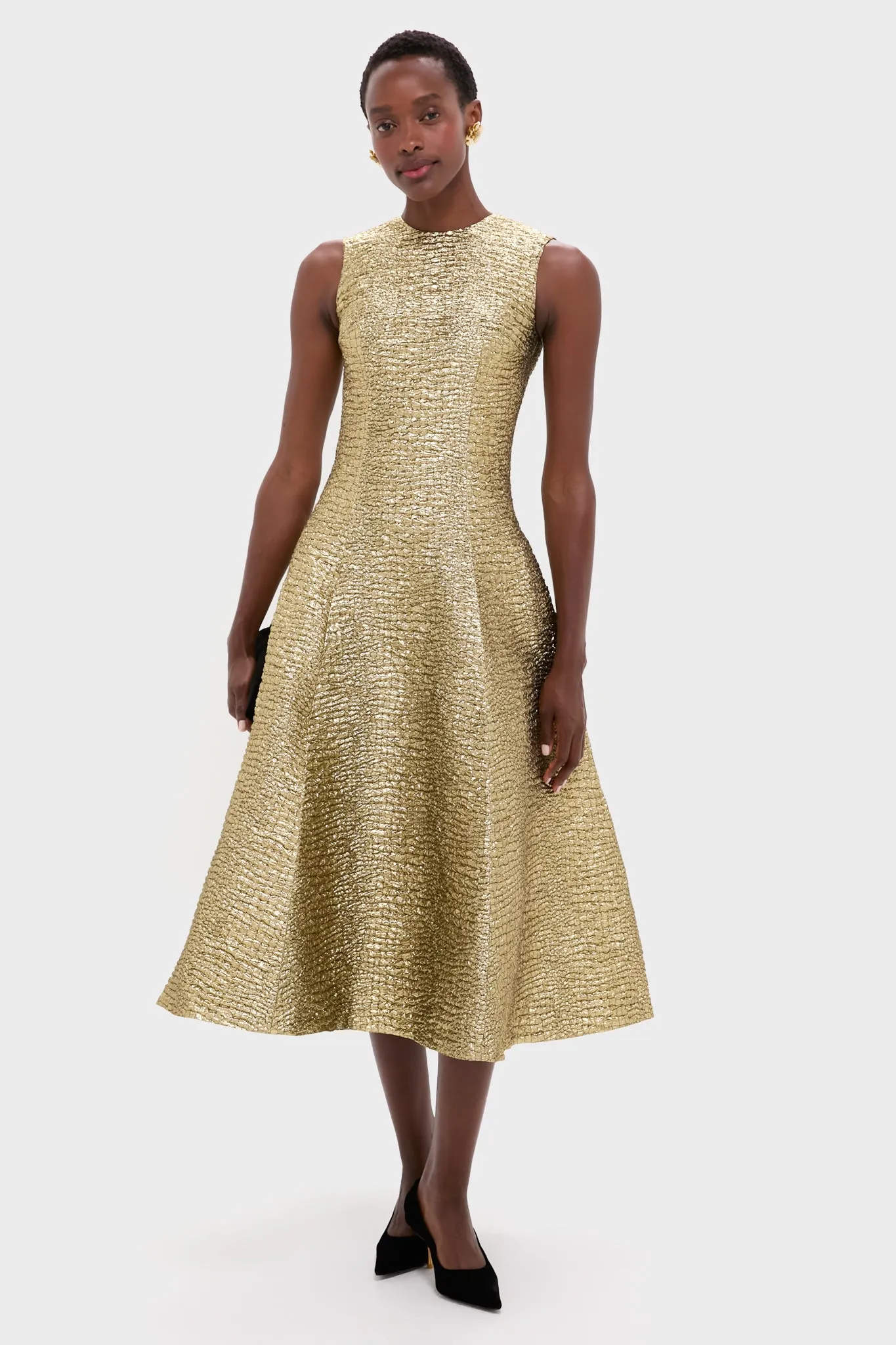 Gold Metallic Seersucker Mara Midi Dress sold by Tuckernuck product image thumbnail 2