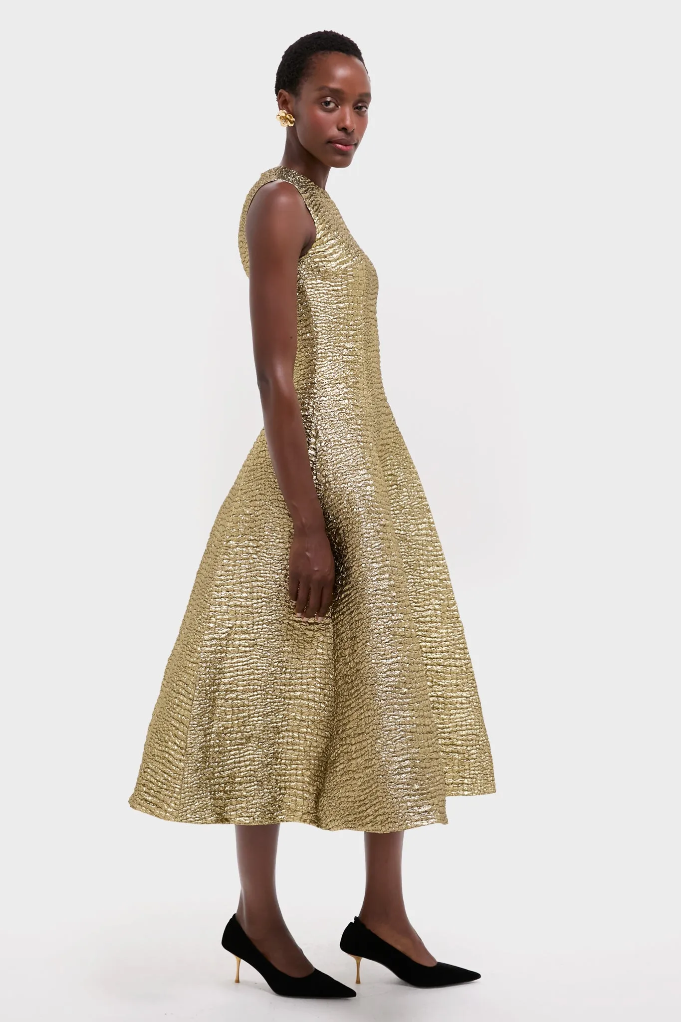 Gold Metallic Seersucker Mara Midi Dress sold by Tuckernuck product image thumbnail 3