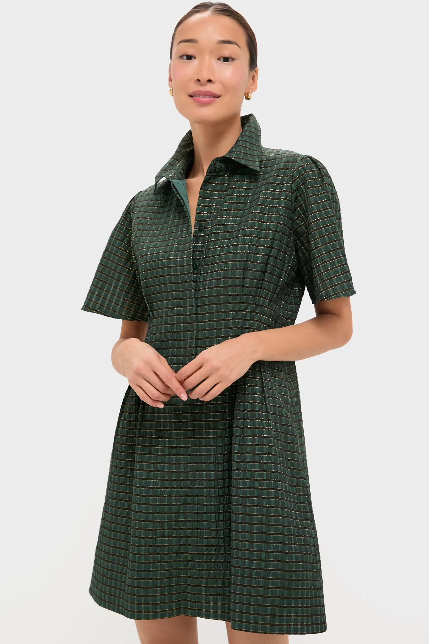 Metallic Green Plaid Mini Delaney Dress sold by Tuckernuck