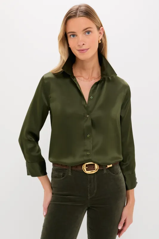 Deep Olive Dani 3/4 Sleeve Blouse sold by Tuckernuck