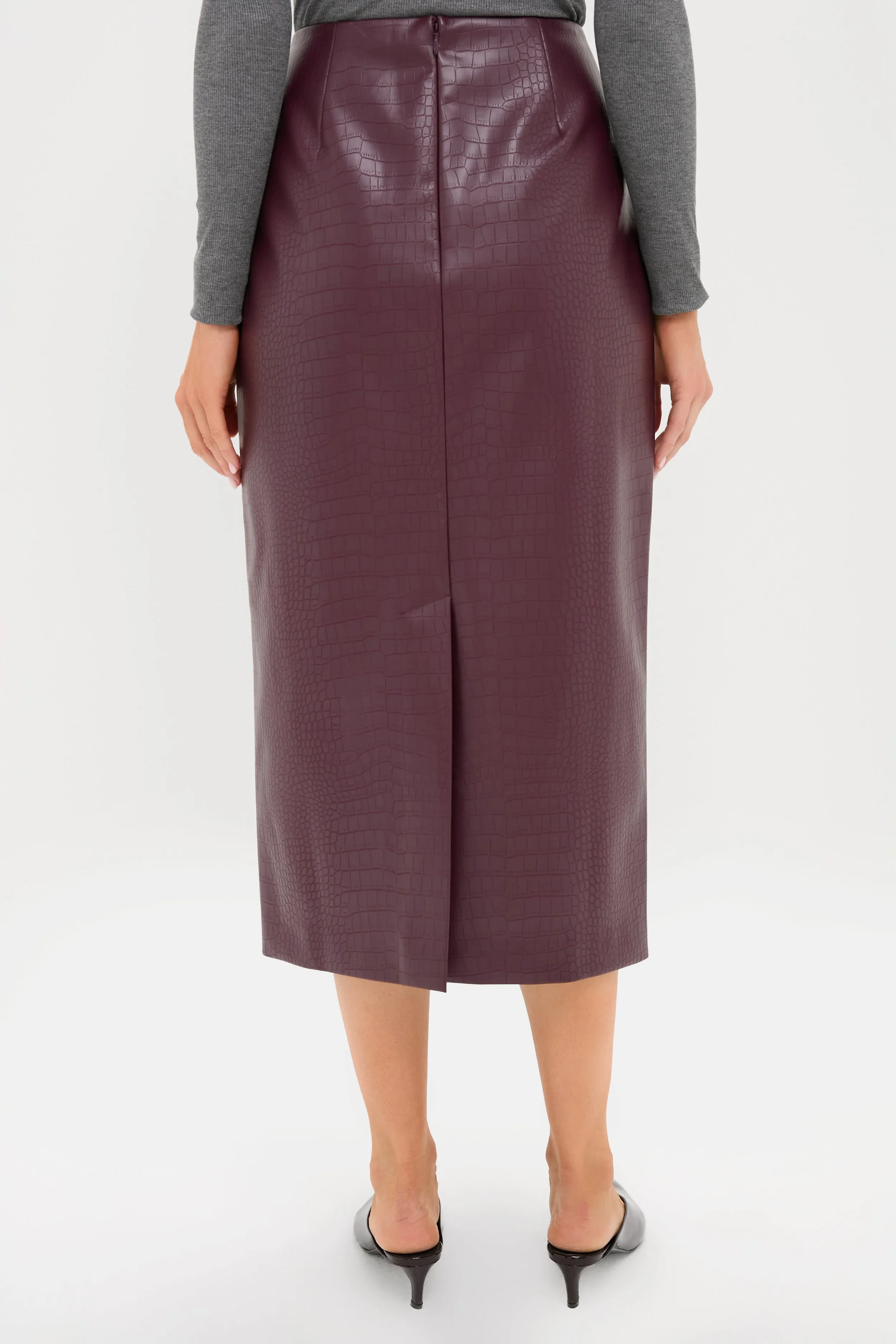 Plum Stamped Faux Leather Ellington Skirt sold by Tuckernuck product image thumbnail 4