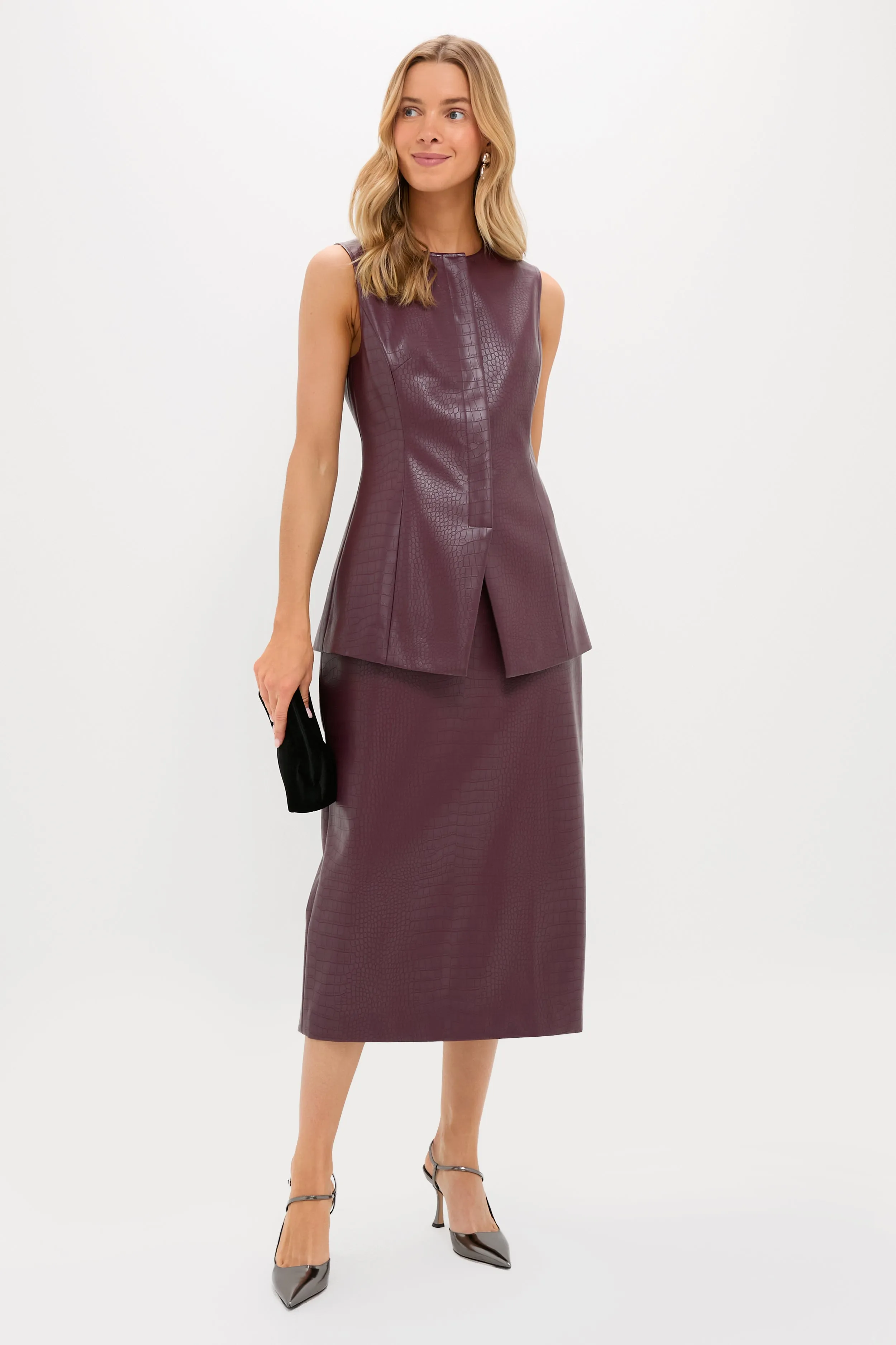 Plum Stamped Faux Leather Ellington Skirt sold by Tuckernuck product image thumbnail 2