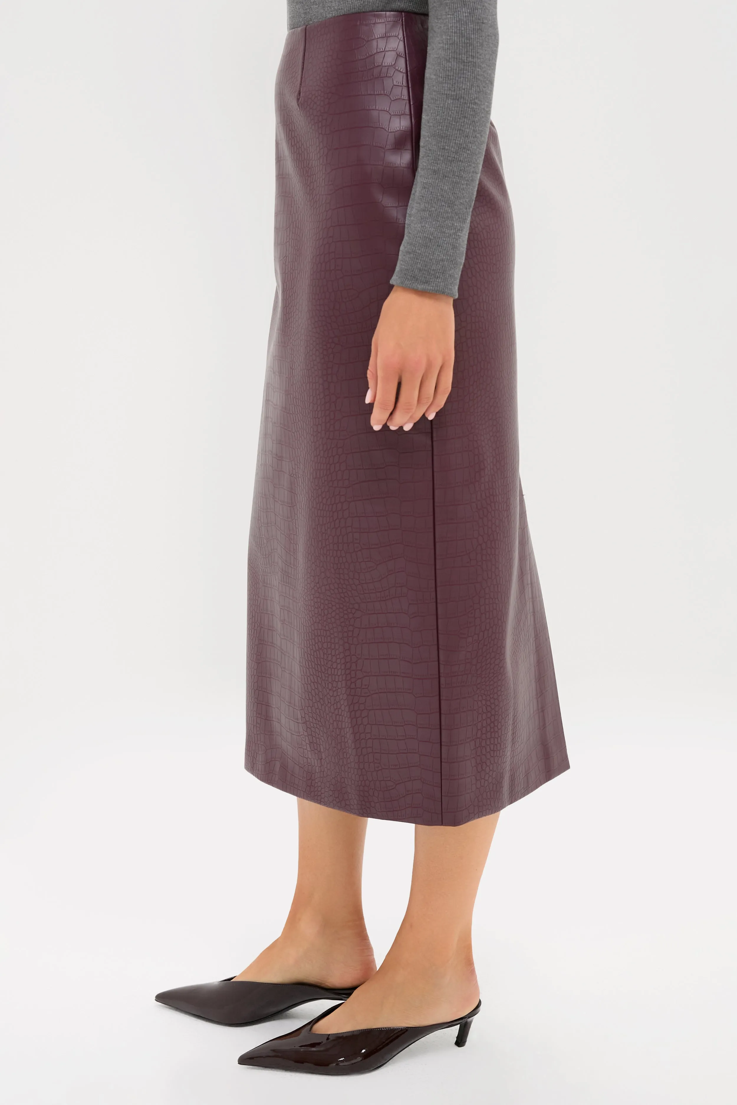 Plum Stamped Faux Leather Ellington Skirt sold by Tuckernuck product image thumbnail 3
