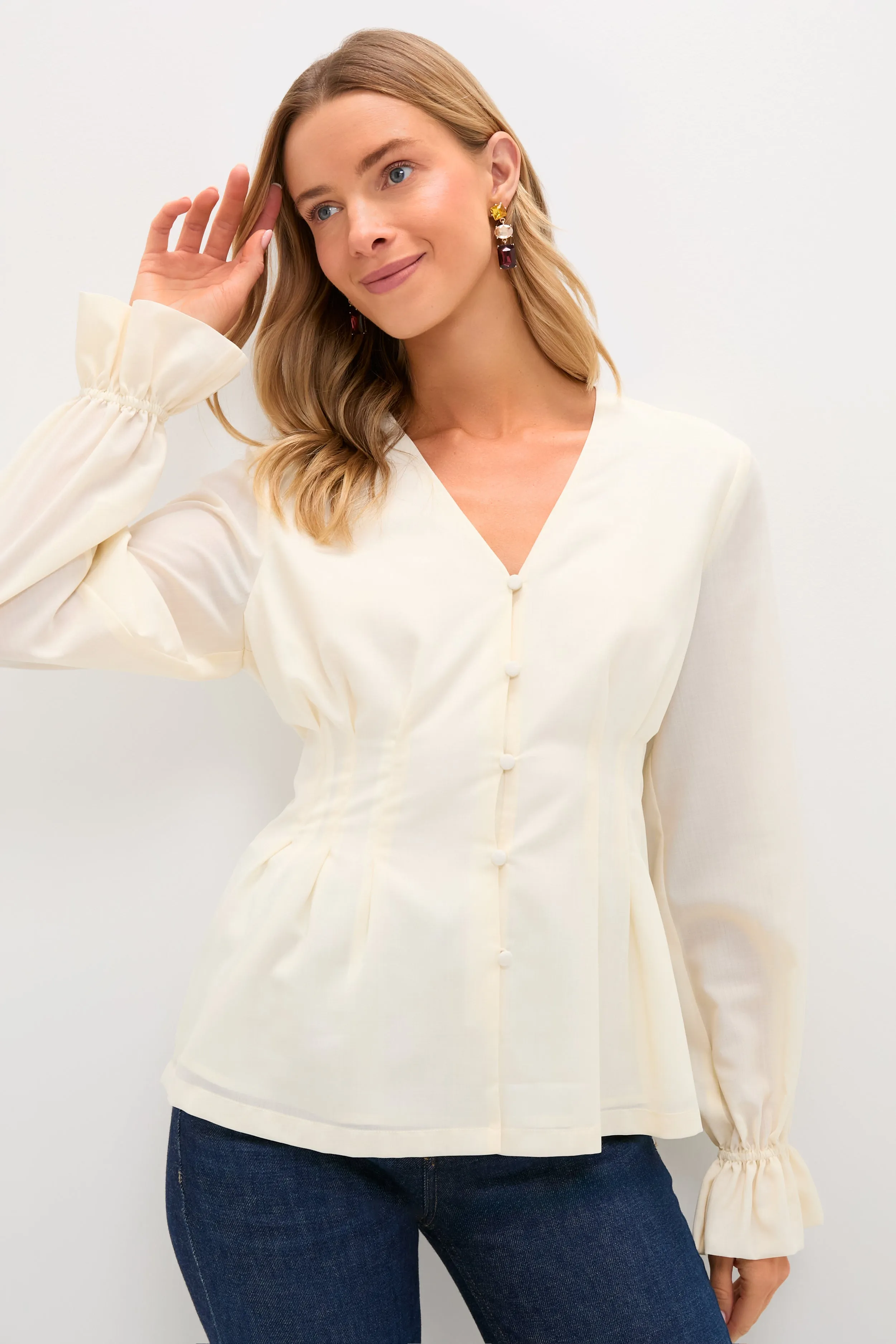 Ivory Wool Chiffon Madison Blouse sold by Tuckernuck
