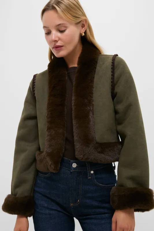 Olive Faux Suede & Fur Harding Jacket made by Hyacinth House