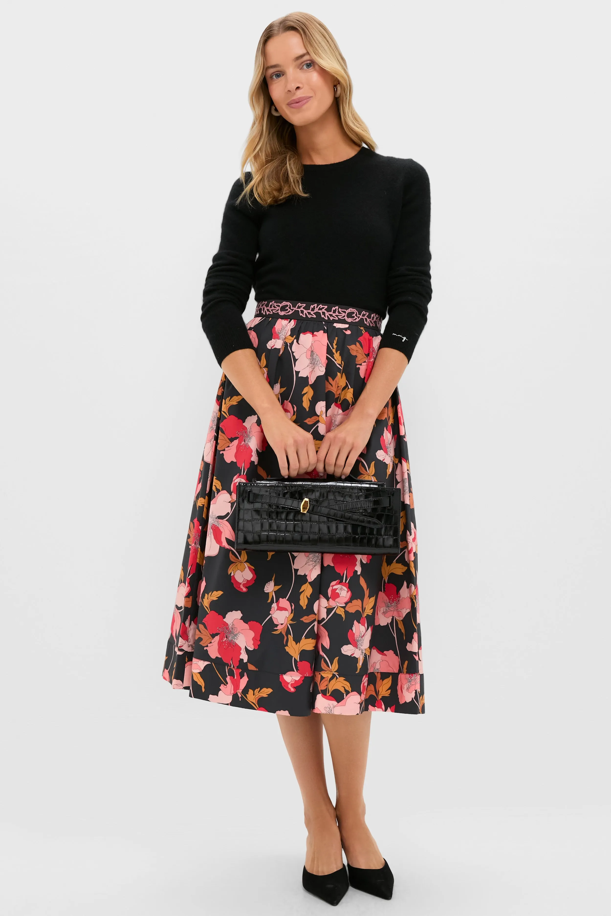 Black & Shades of Pink Floral Embroidered Sia Maxi Skirt sold by Tuckernuck product image thumbnail 3