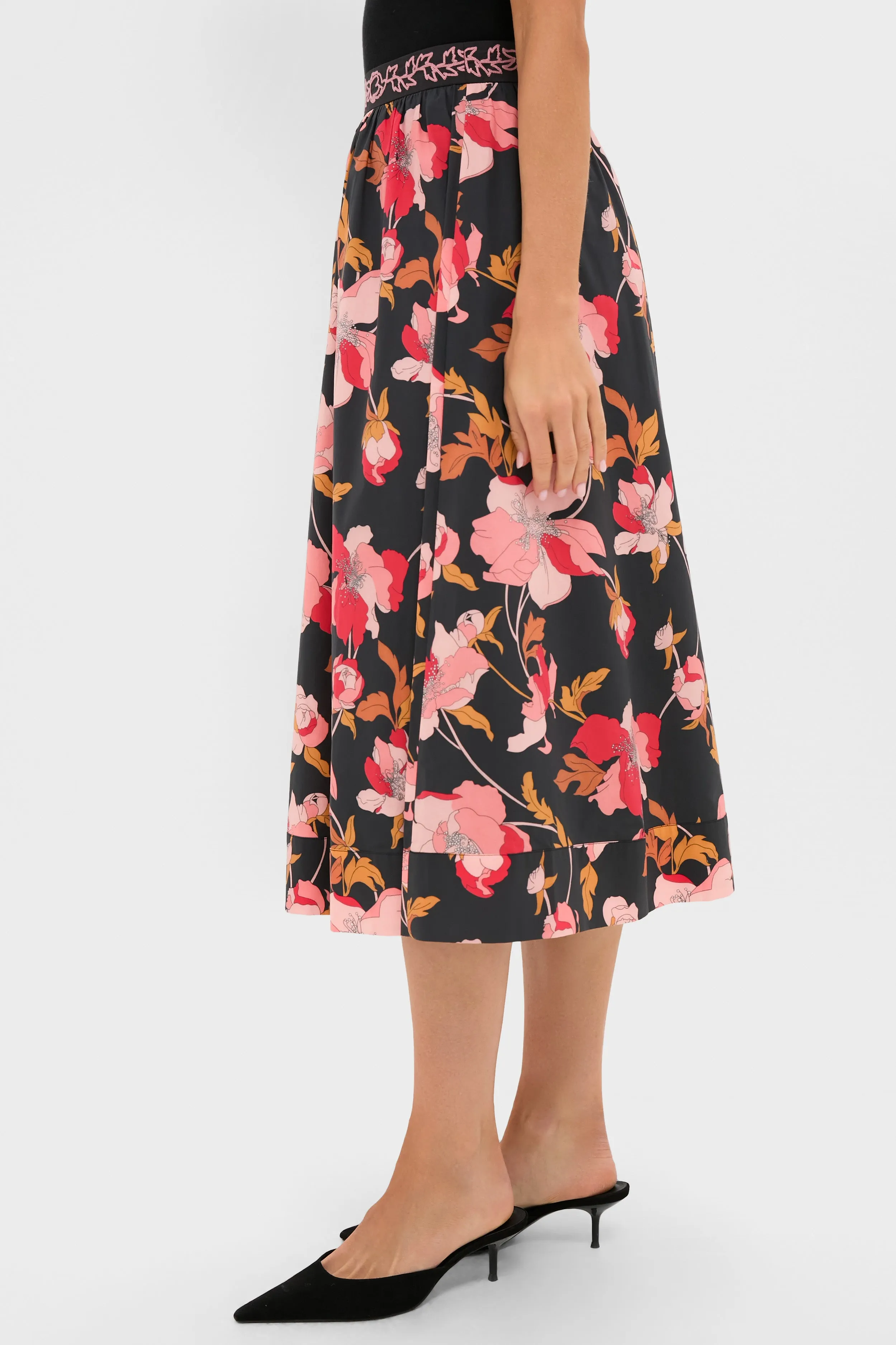 Black & Shades of Pink Floral Embroidered Sia Maxi Skirt sold by Tuckernuck product image thumbnail 5