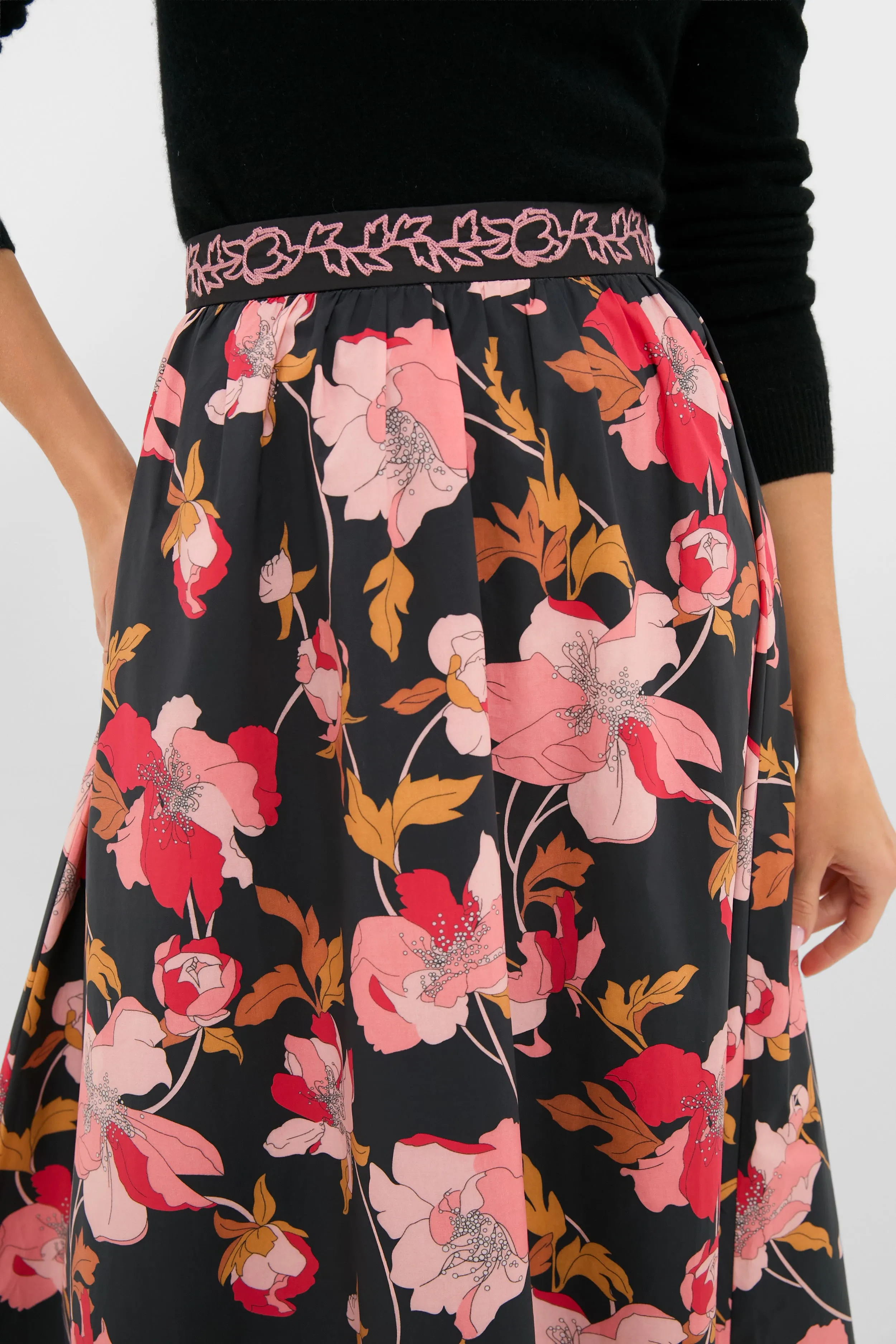 Black & Shades of Pink Floral Embroidered Sia Maxi Skirt sold by Tuckernuck product image thumbnail 2