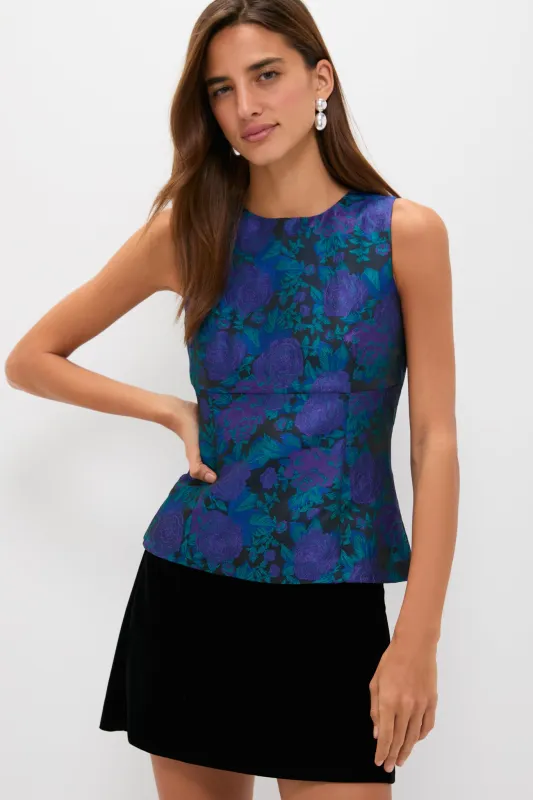 Navy & Indigo Jacquard Floral Jacquard Ivy Blouse sold by Tuckernuck