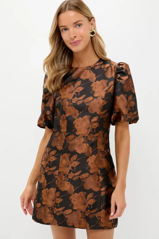 Black & Copper Floral Jacquard Minetta Mini Dress sold by Tuckernuck