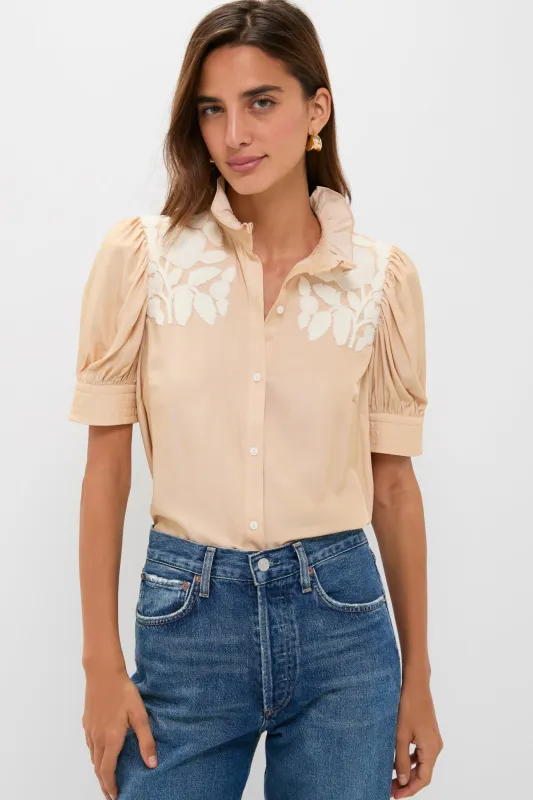 Tan & Cream Embroidery Louisa Blouse sold by Tuckernuck