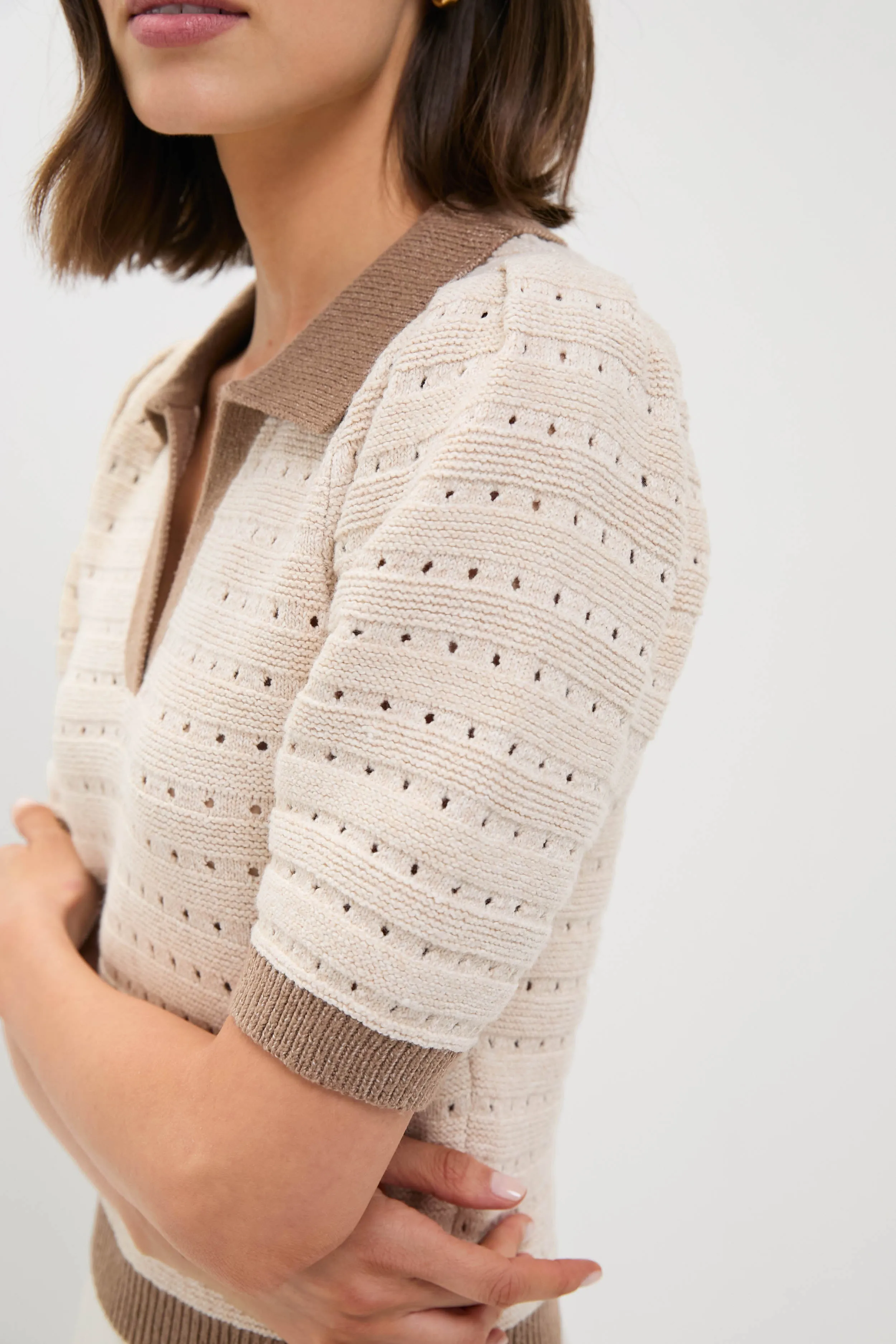 Cream & Tan Collared Short Sleeve Phil Sweater sold by Tuckernuck product image thumbnail 5