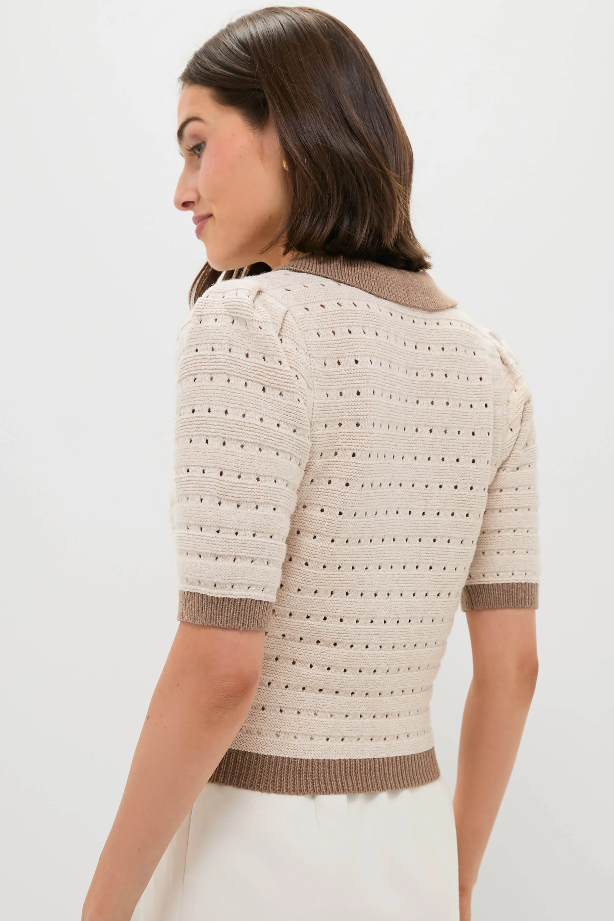 Cream & Tan Collared Short Sleeve Phil Sweater sold by Tuckernuck product image thumbnail 4
