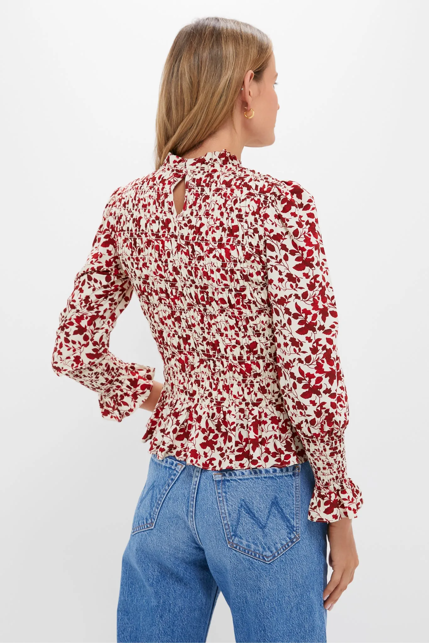 Red & Cream Floral Smocked Cynthia Blouse sold by Tuckernuck product image thumbnail 5