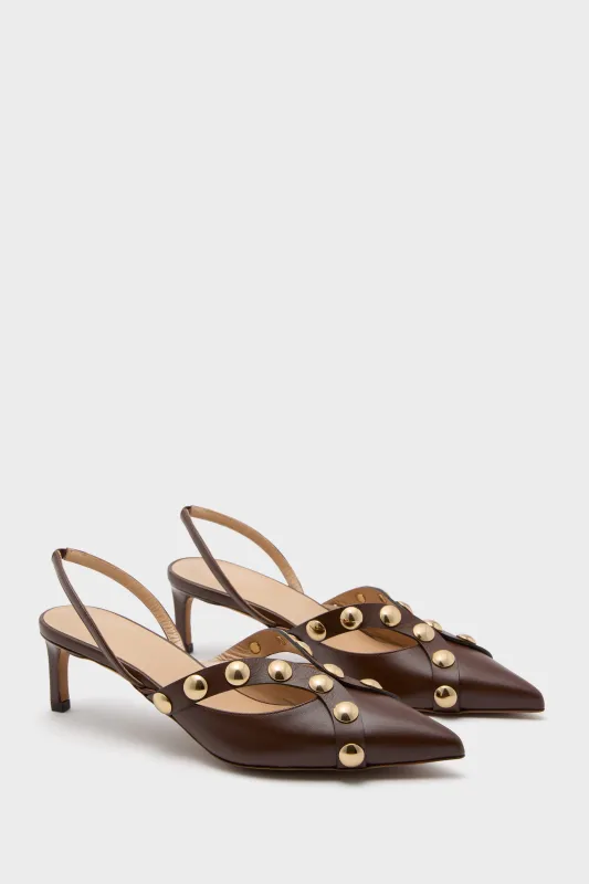 Dark Brown Vendome Studded Kitten Heels sold by Tuckernuck
