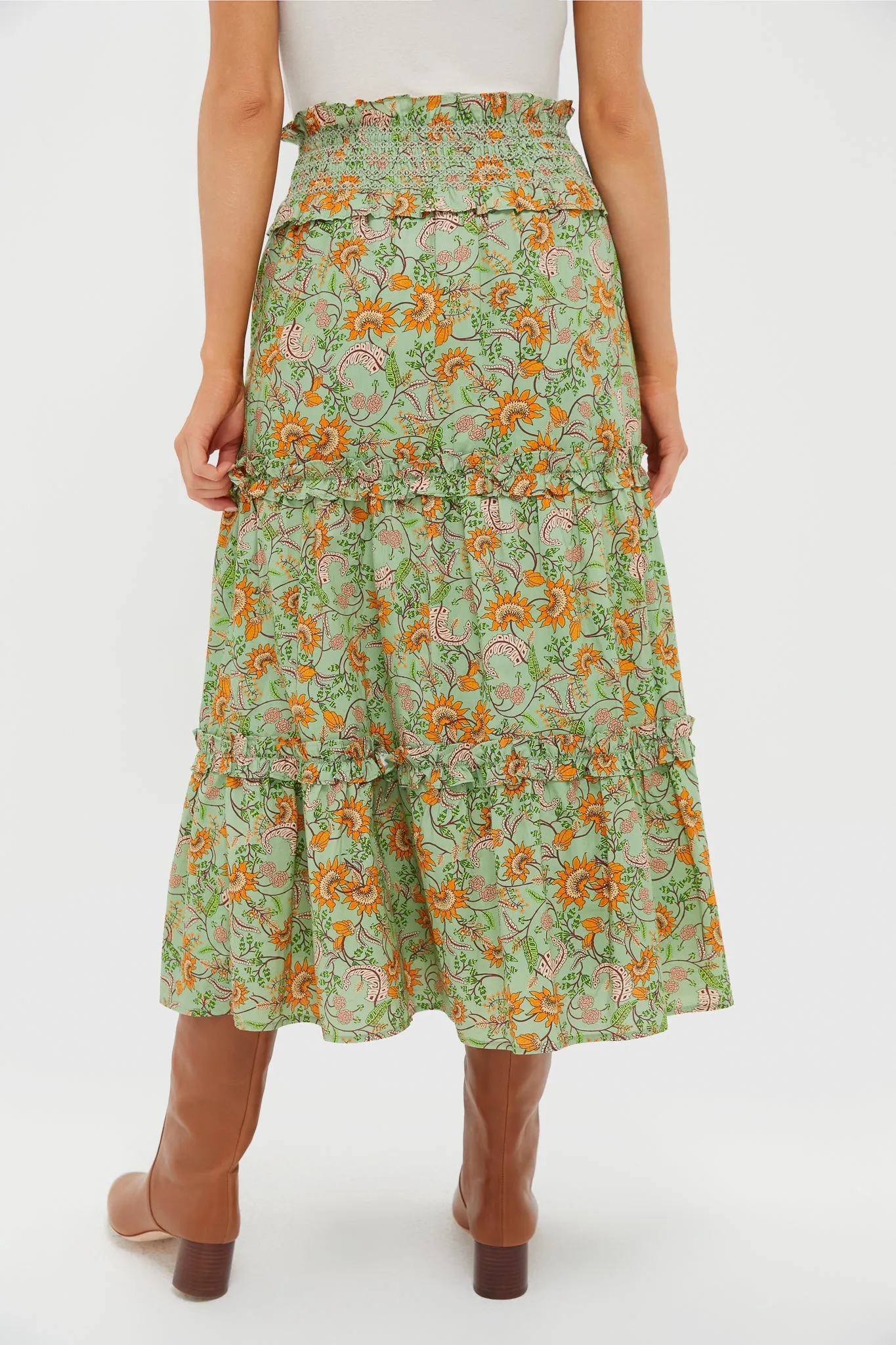 Mint & Orange Floral Smocked Odette Midi Skirt sold by Tuckernuck product image thumbnail 4