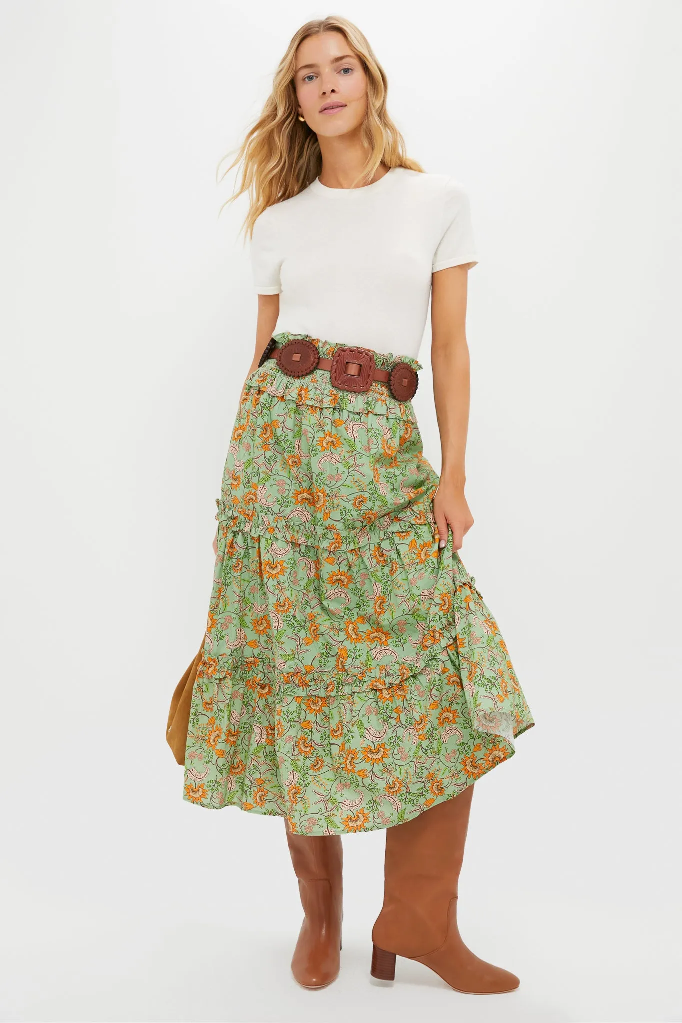 Mint & Orange Floral Smocked Odette Midi Skirt sold by Tuckernuck product image thumbnail 2