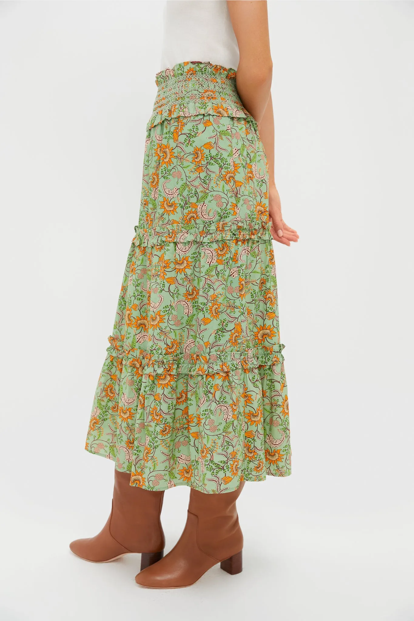 Mint & Orange Floral Smocked Odette Midi Skirt sold by Tuckernuck product image thumbnail 3