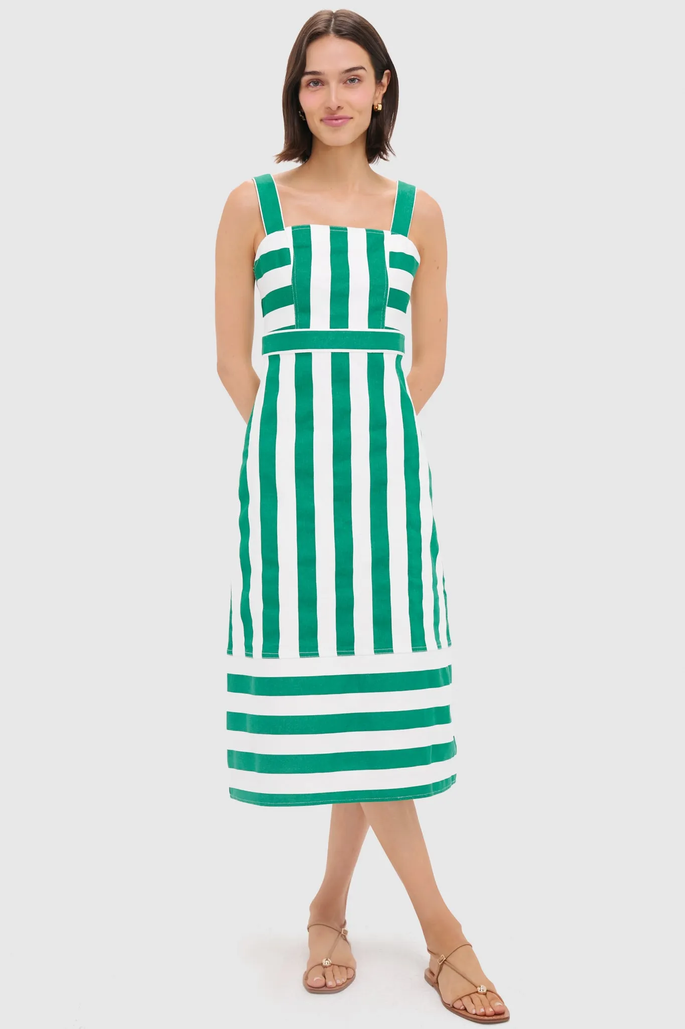Green & White Striped Hooper Denim Midi Dress sold by Tuckernuck