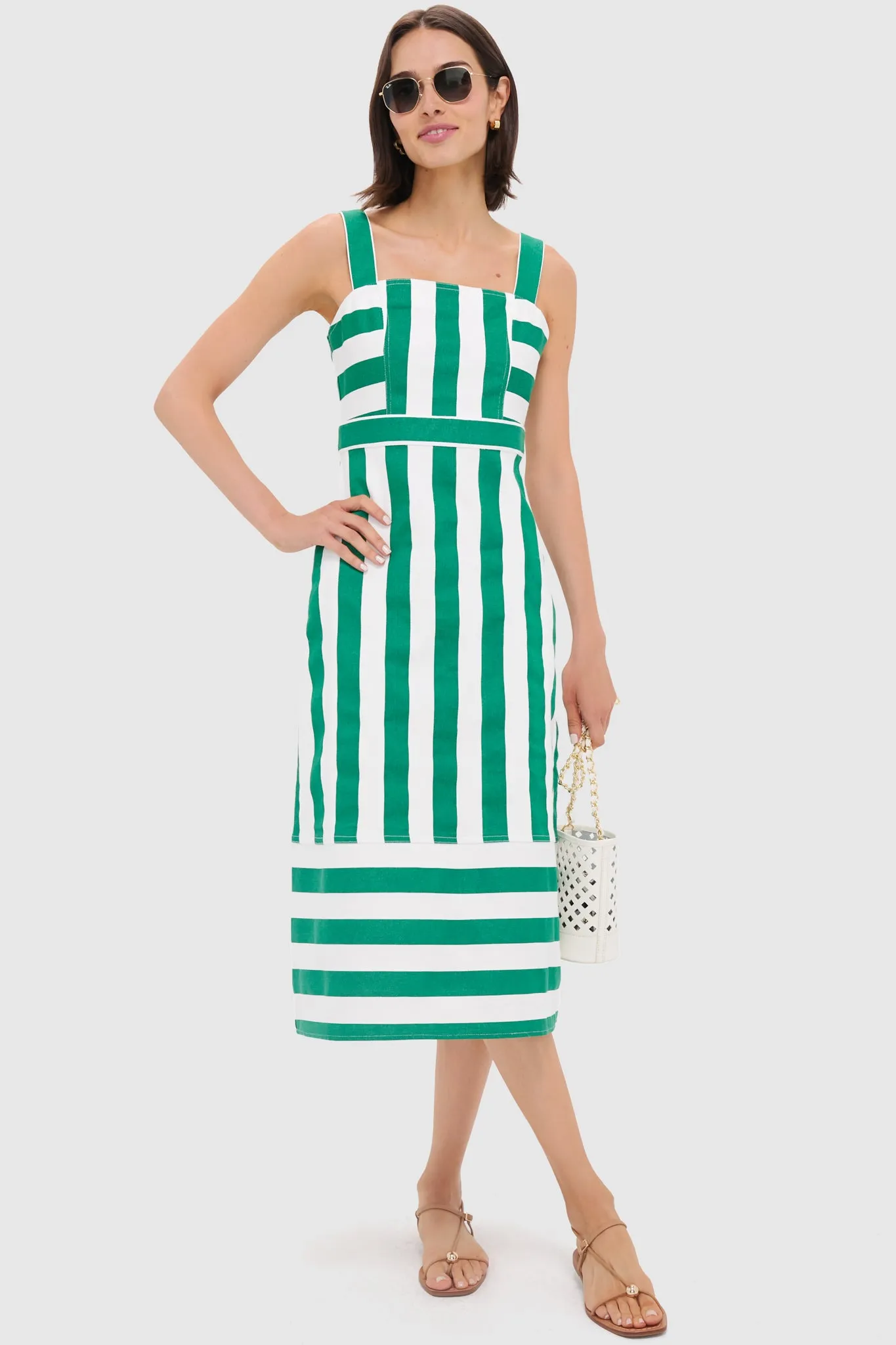Green & White Striped Hooper Denim Midi Dress sold by Tuckernuck product image thumbnail 2