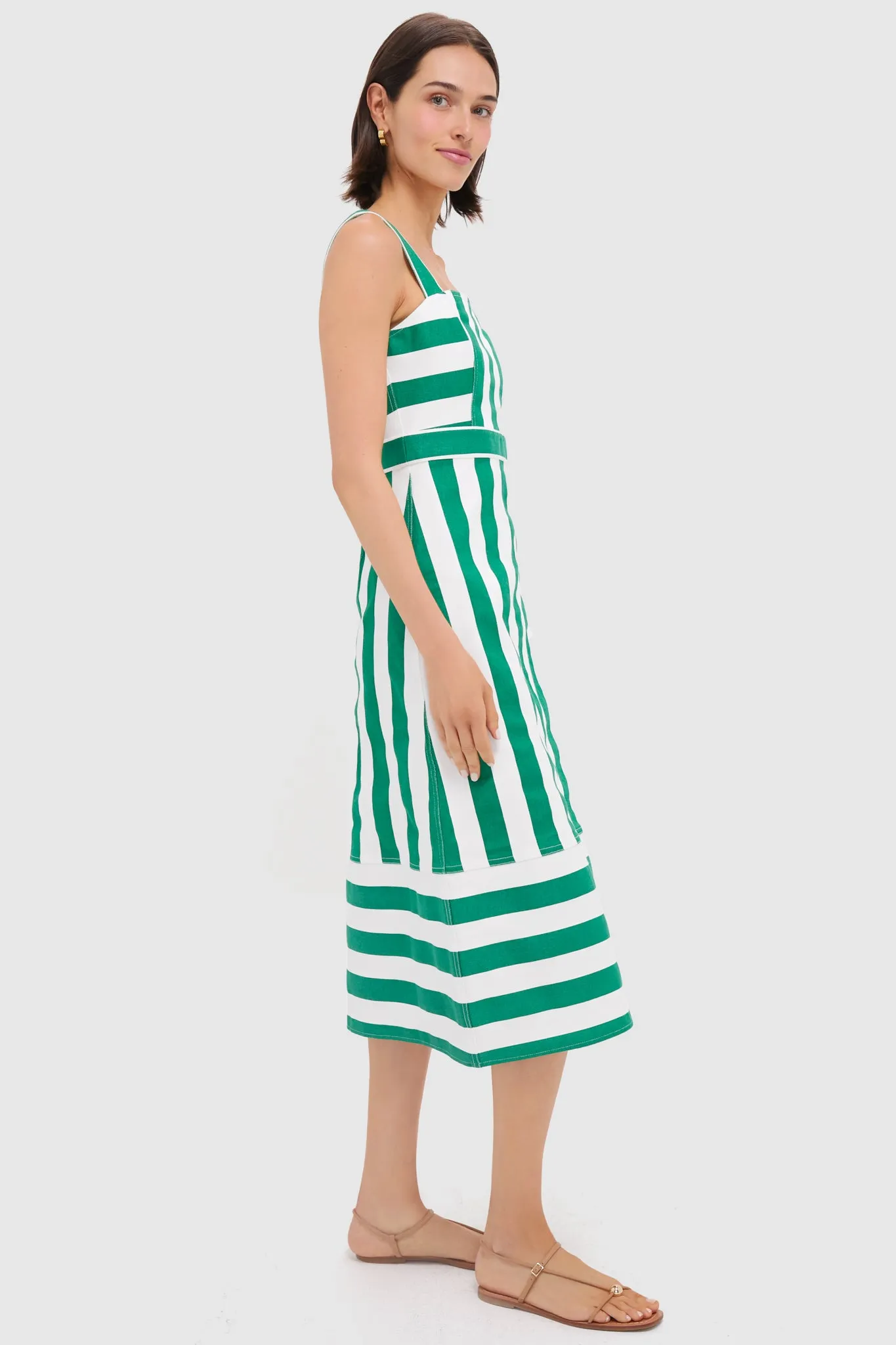 Green & White Striped Hooper Denim Midi Dress sold by Tuckernuck product image thumbnail 3