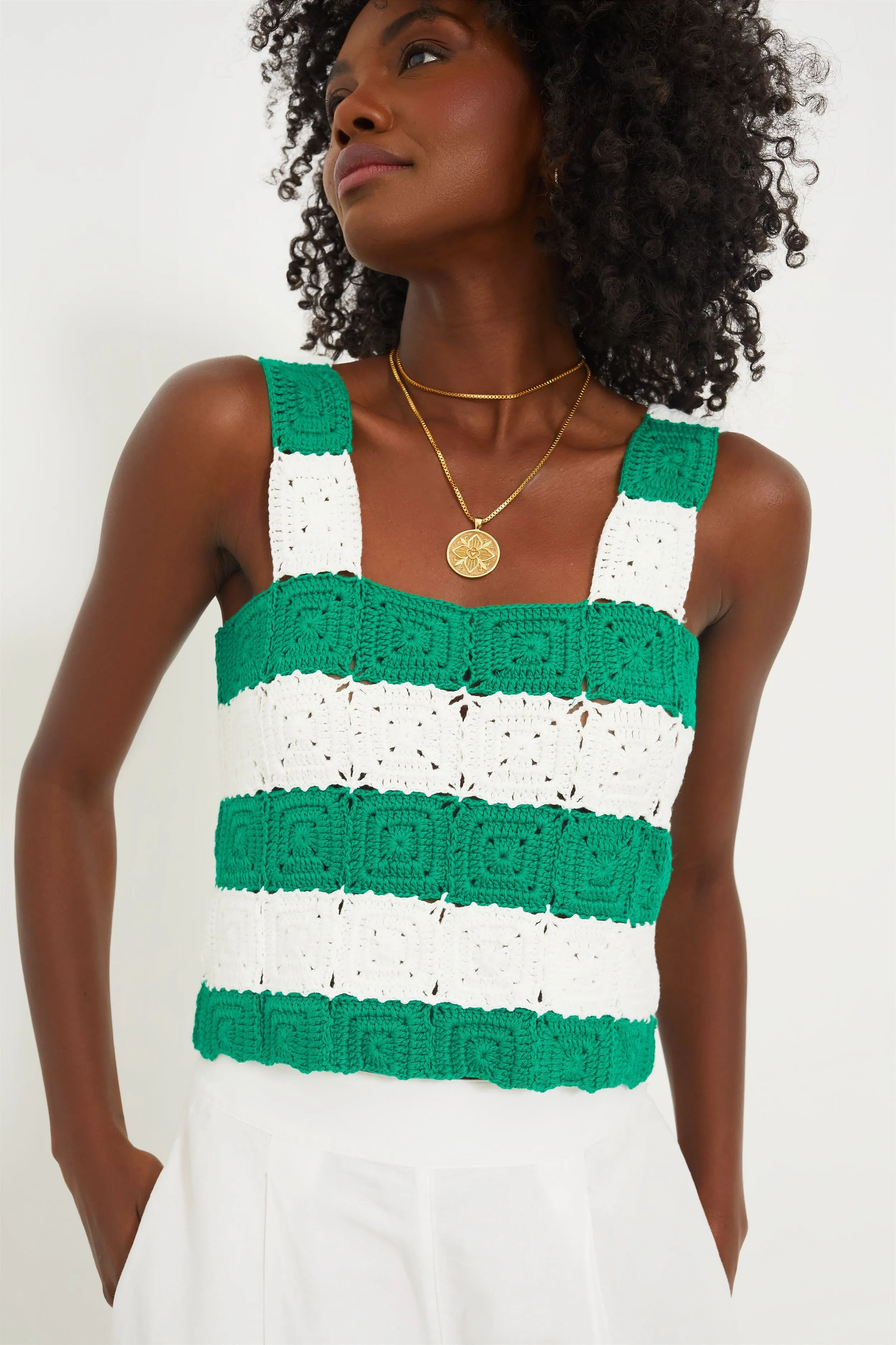 Green & White Crochet Cooper Tank sold by Tuckernuck product image thumbnail 4