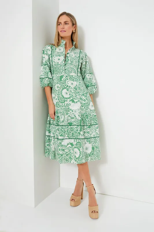 Green & White Floral Hillsborough Midi Dress sold by Tuckernuck