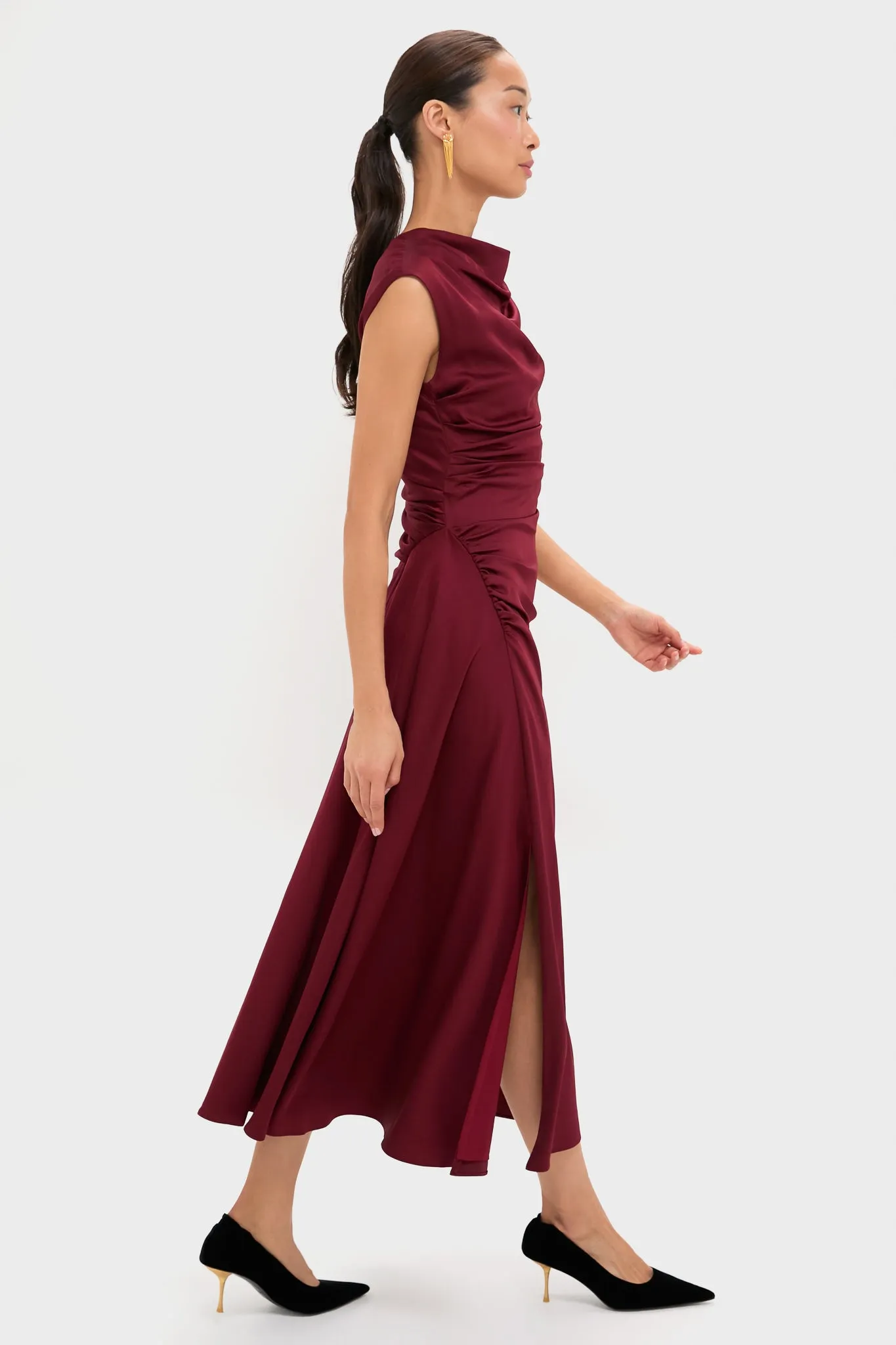 Oxblood Burke Draped Midi Dress sold by Tuckernuck product image thumbnail 3