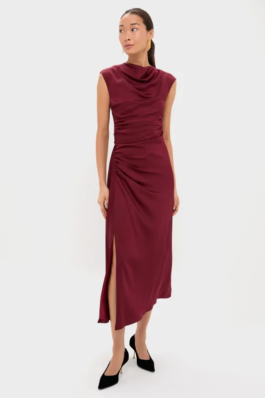 Oxblood Burke Draped Midi Dress made by Simkhai