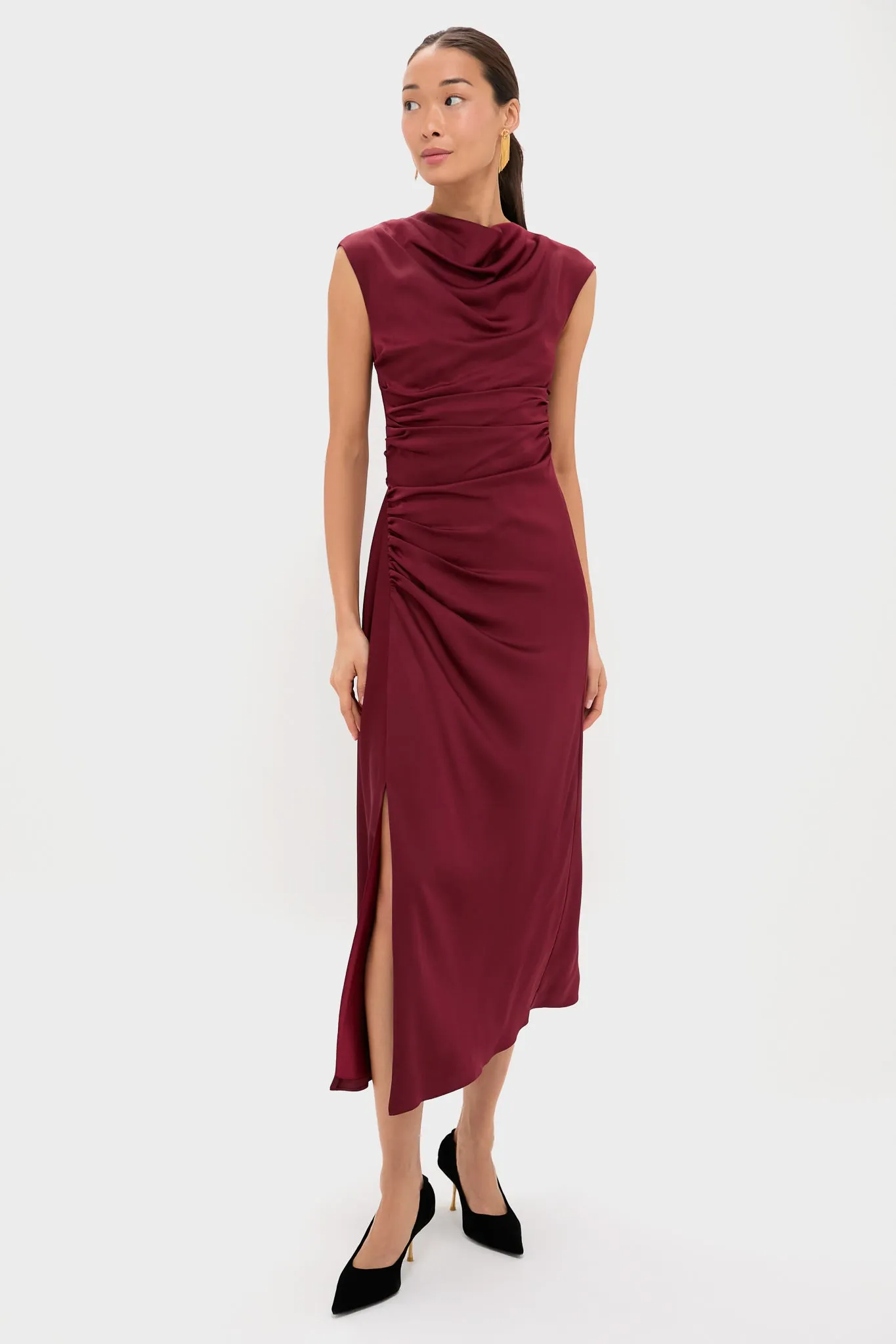Oxblood Burke Draped Midi Dress sold by Tuckernuck