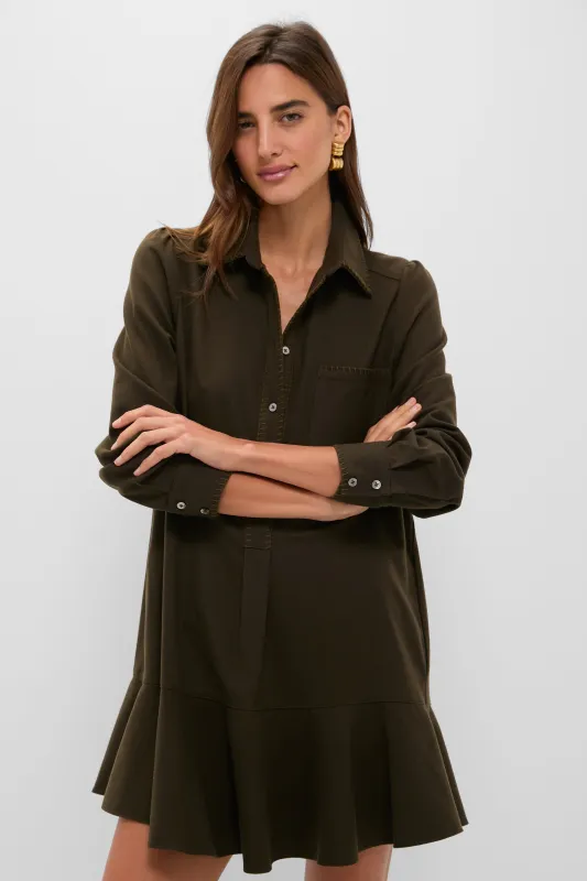 Dark Olive Whipstitch Brushed Wool Callahan Shirt Dress sold by Tuckernuck