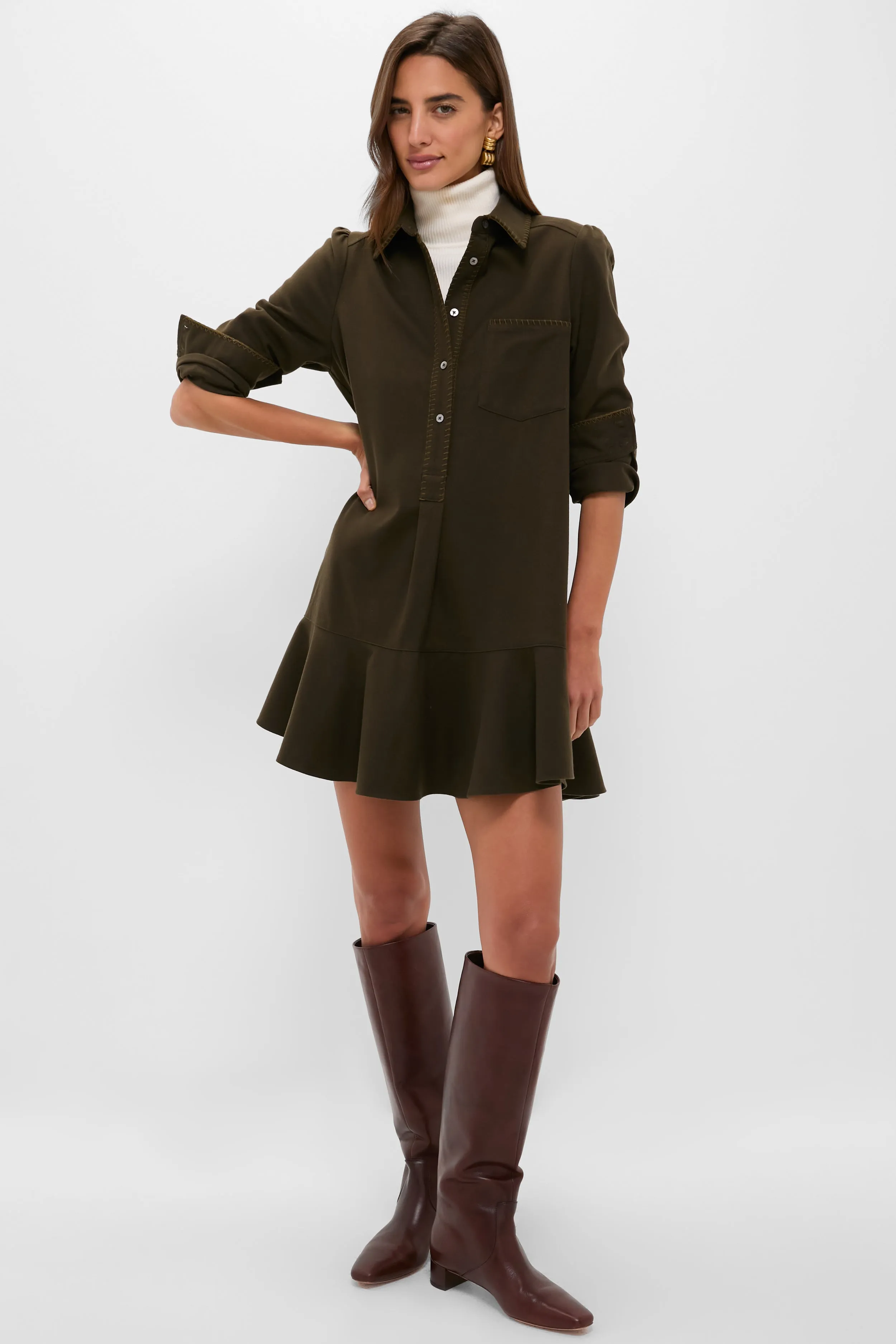 Dark Olive Whipstitch Brushed Wool Callahan Shirt Dress sold by Tuckernuck product image thumbnail 5