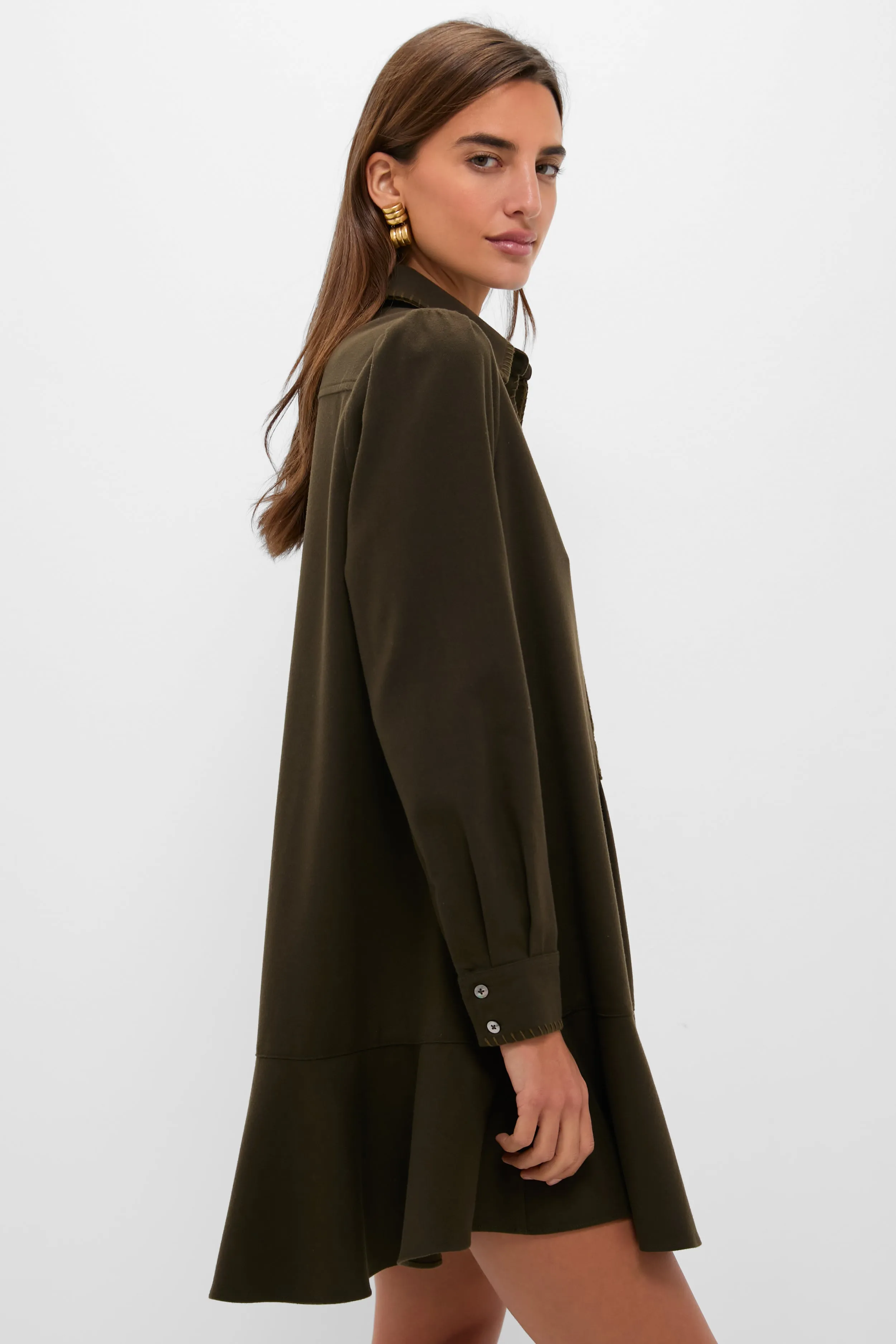 Dark Olive Whipstitch Brushed Wool Callahan Shirt Dress sold by Tuckernuck product image thumbnail 3