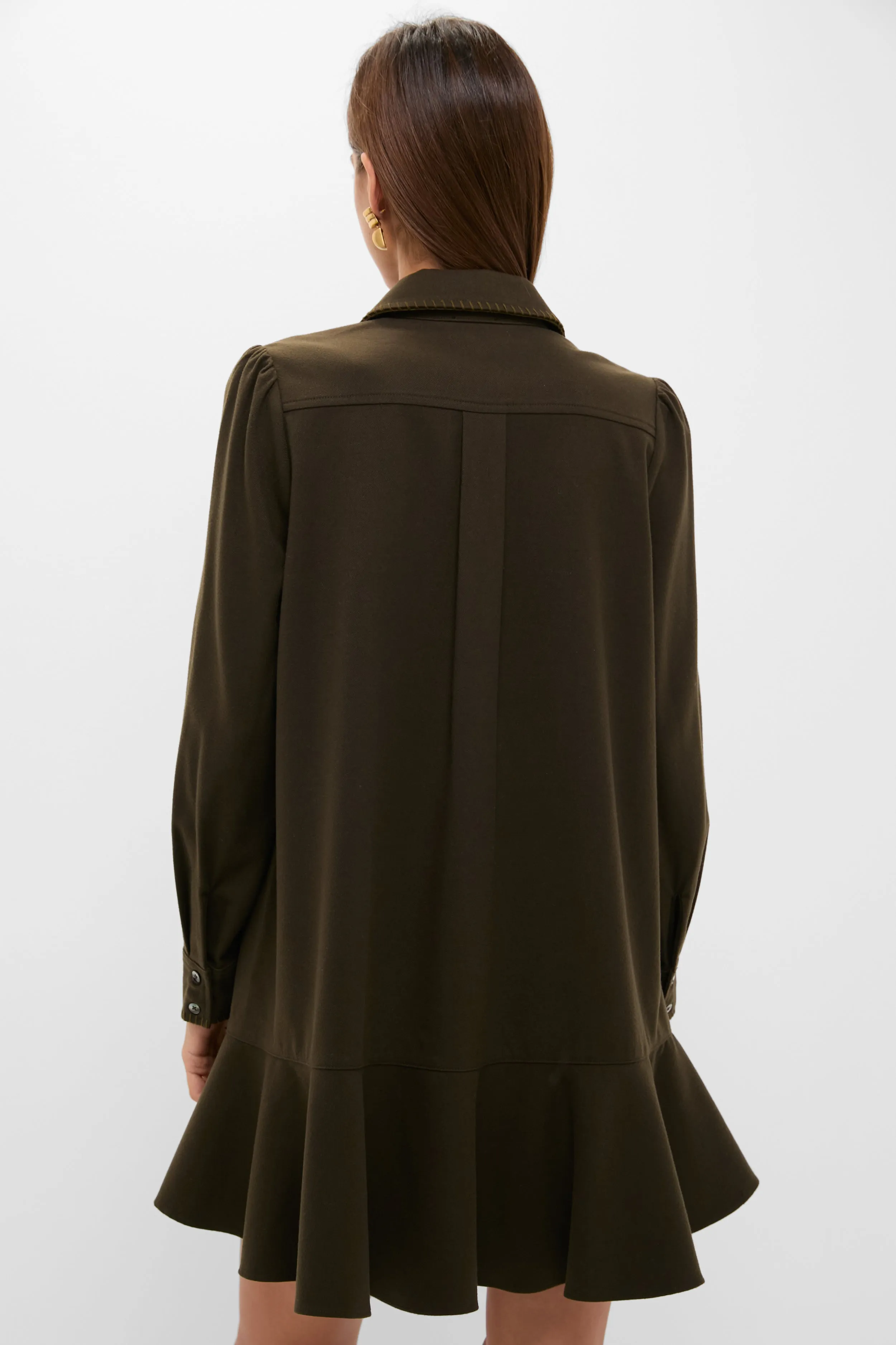 Dark Olive Whipstitch Brushed Wool Callahan Shirt Dress sold by Tuckernuck product image thumbnail 4