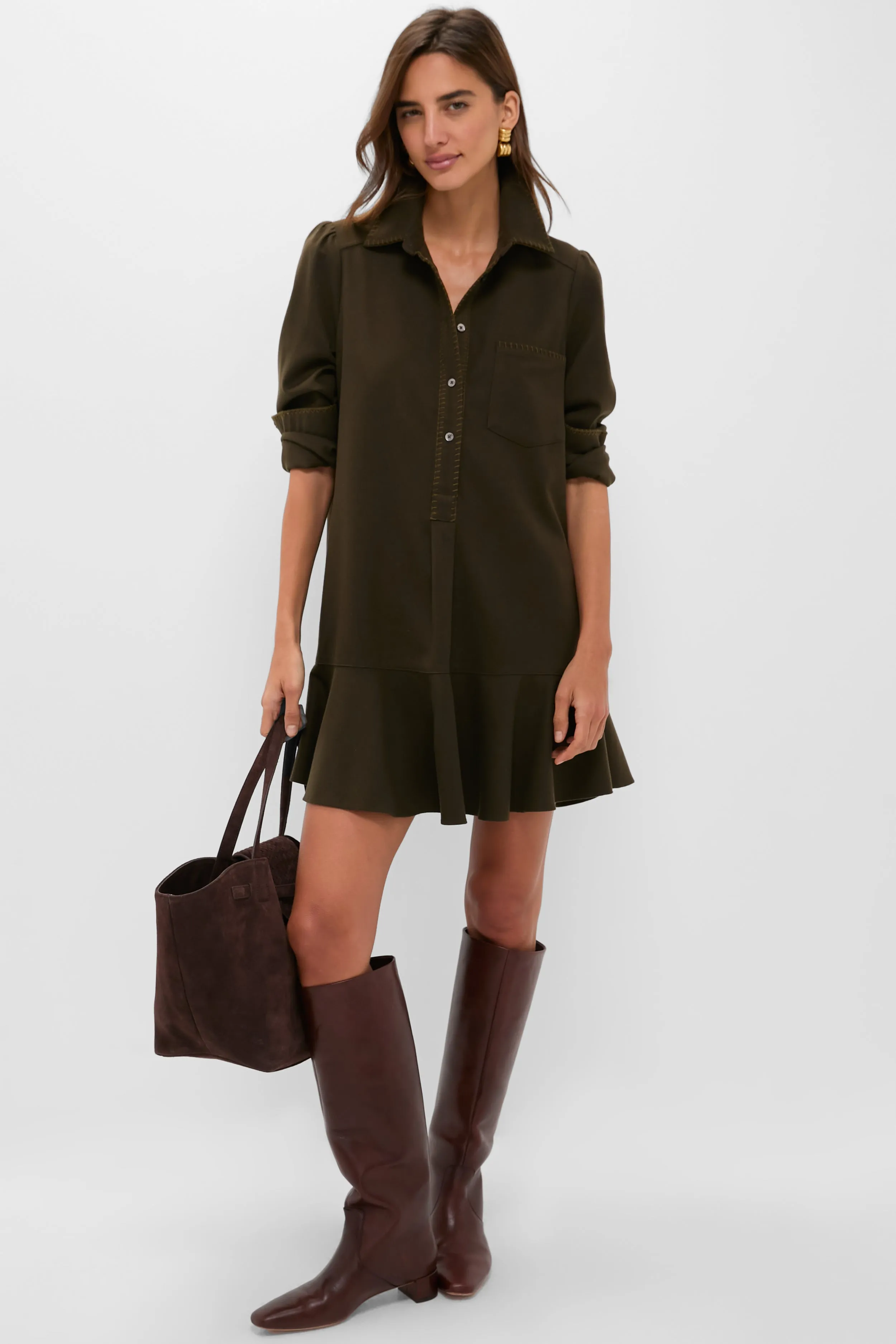 Dark Olive Whipstitch Brushed Wool Callahan Shirt Dress sold by Tuckernuck product image thumbnail 2