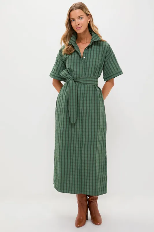 Dark Green Windowpane Seersucker Zacara Dress made by Pomander Place