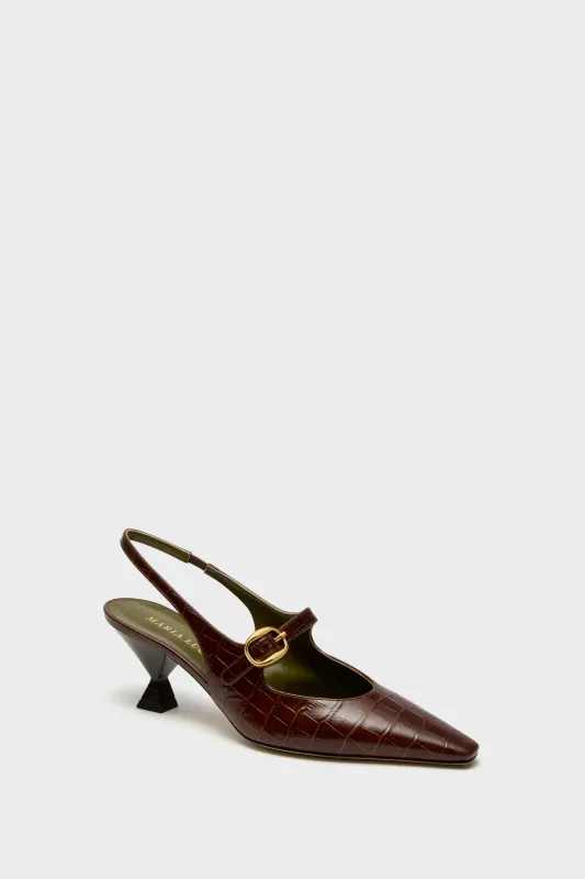 Dark Brown Natalia Sling Back Heels sold by Tuckernuck