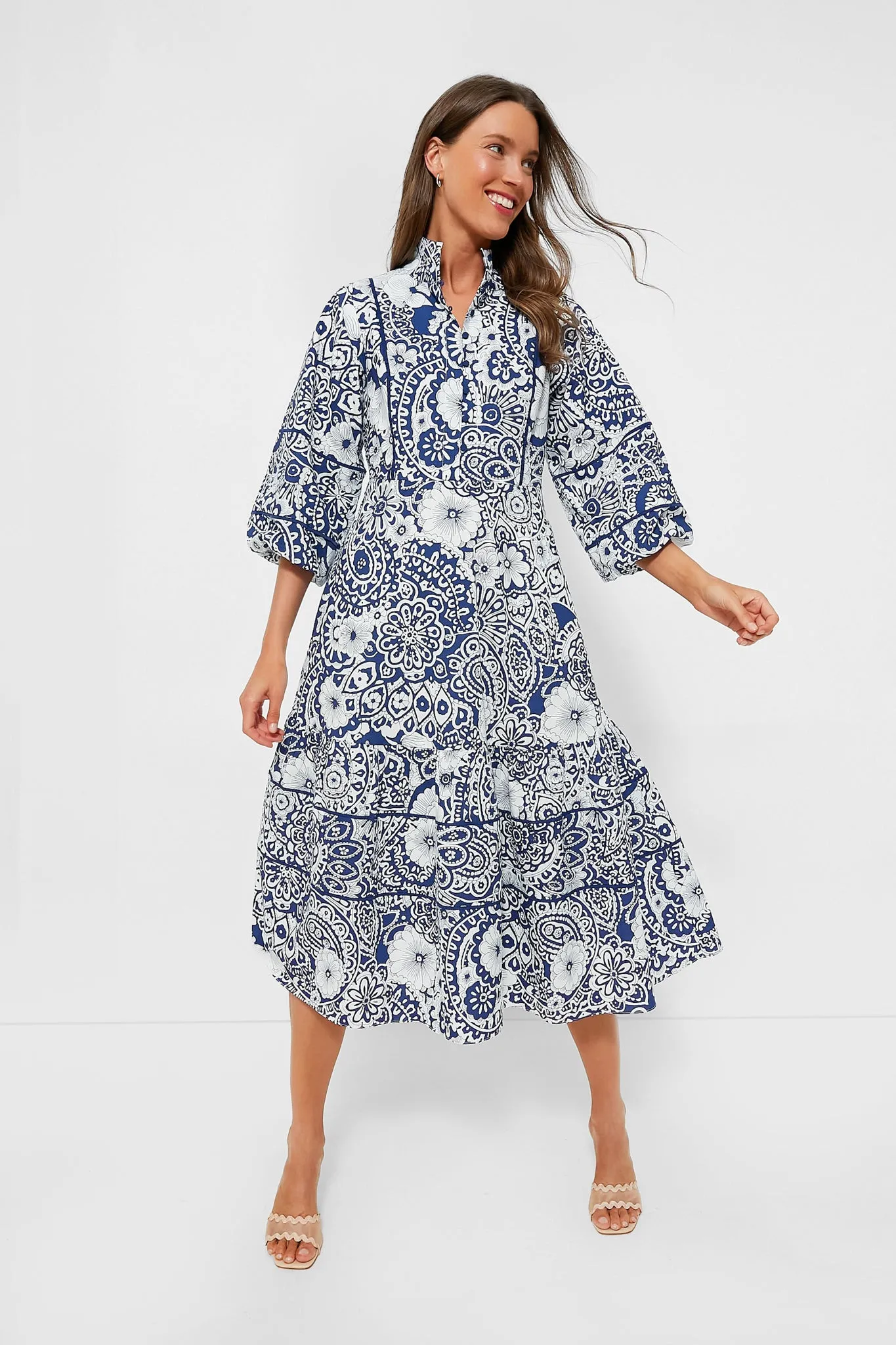 Navy & White Floral Hillsborough Midi Dress sold by Tuckernuck