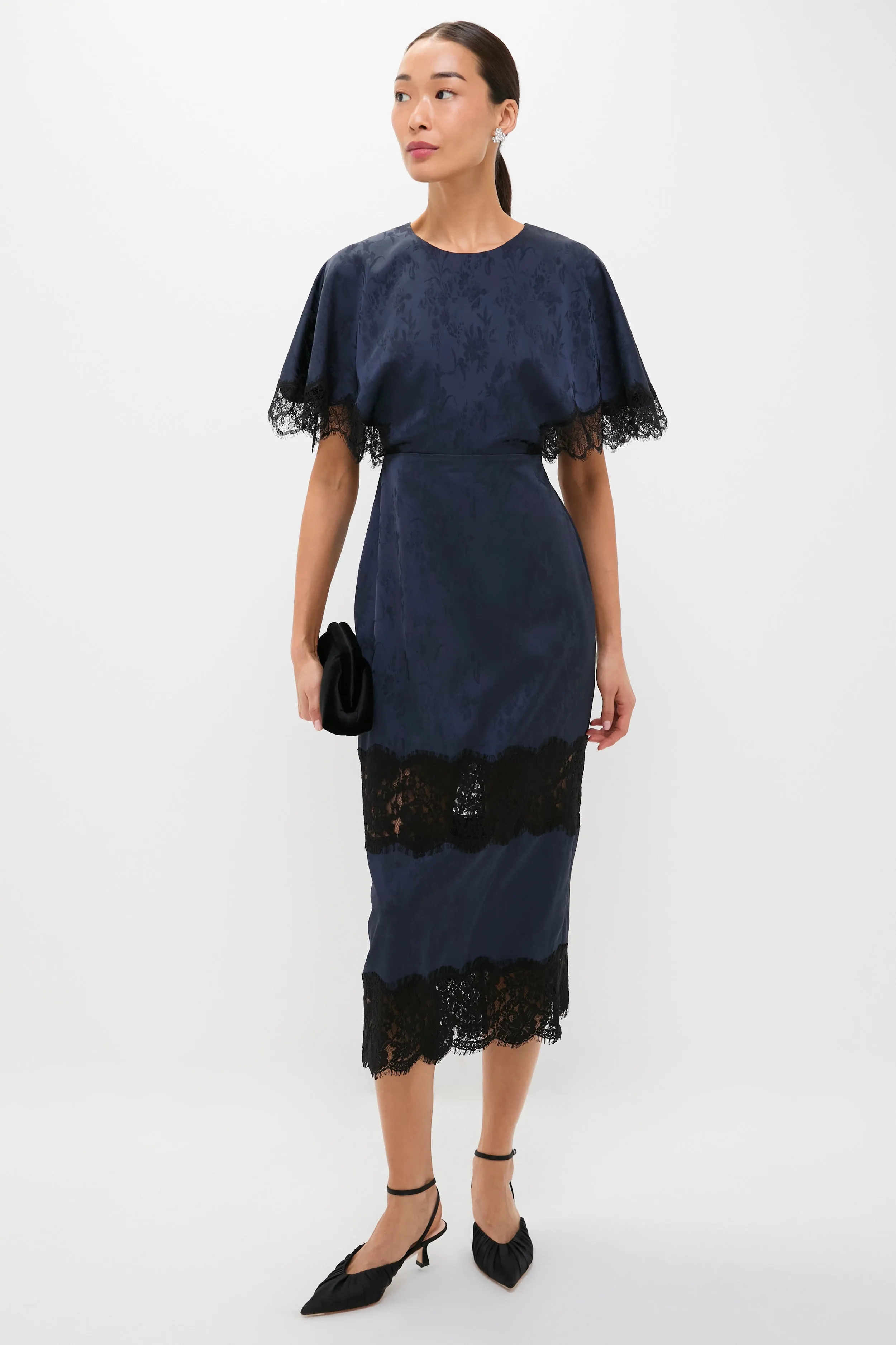 Navy Jacquard and Black Lace Cape Leah Dress sold by Tuckernuck product image thumbnail 3