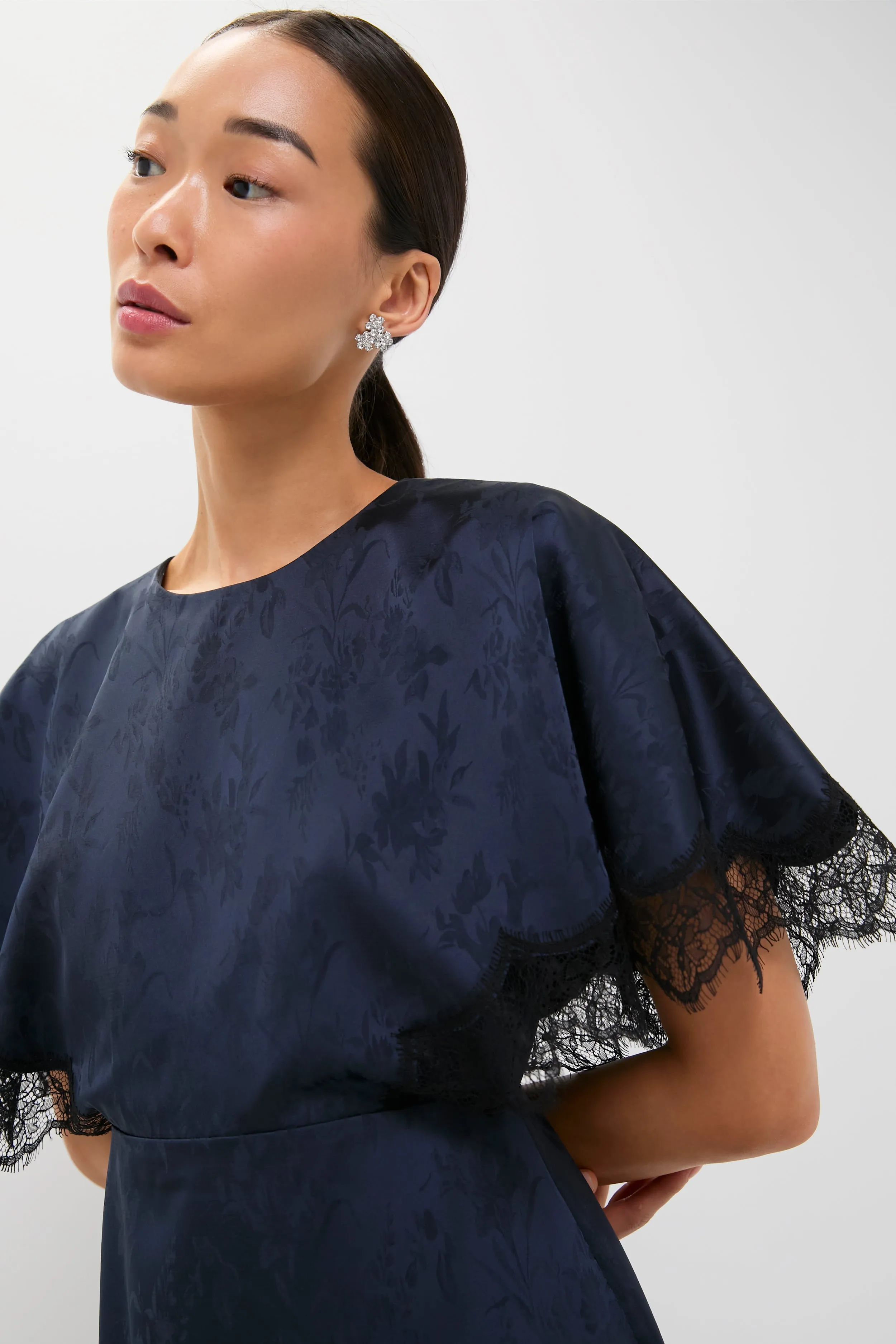 Navy Jacquard and Black Lace Cape Leah Dress sold by Tuckernuck product image thumbnail 5