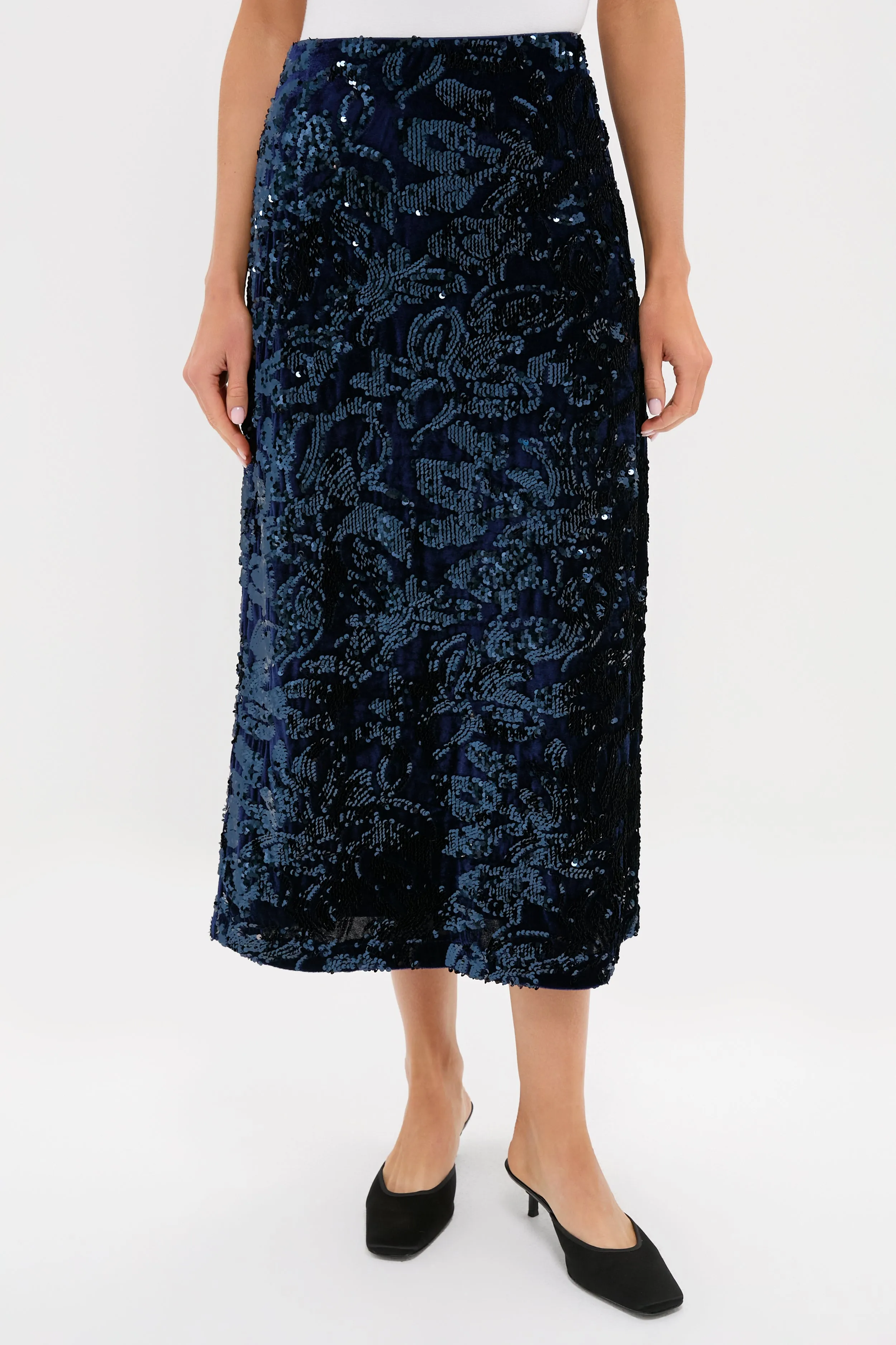 Velvet and Sequin Maloney Midi Skirt sold by Tuckernuck